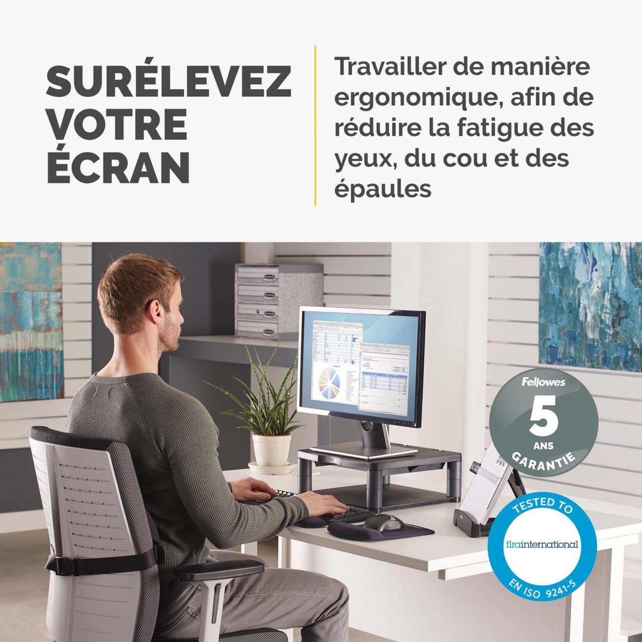 Voir la diapositive 2 : Fellowes Support moniteur réglable en hauteur premium