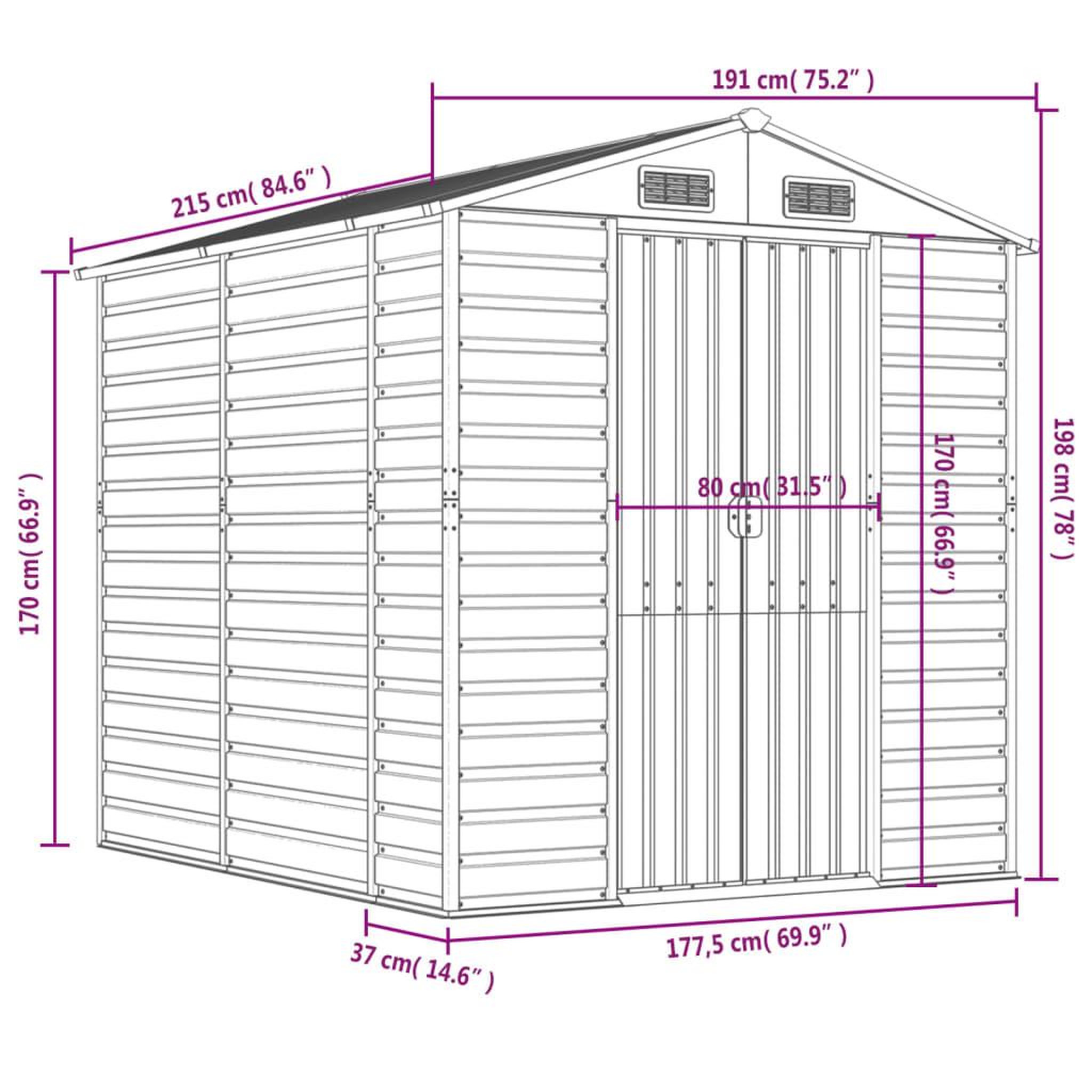 Voir la diapositive 6 : VIDAXL Abri de jardin vert 191x215x198 cm acier galvanise