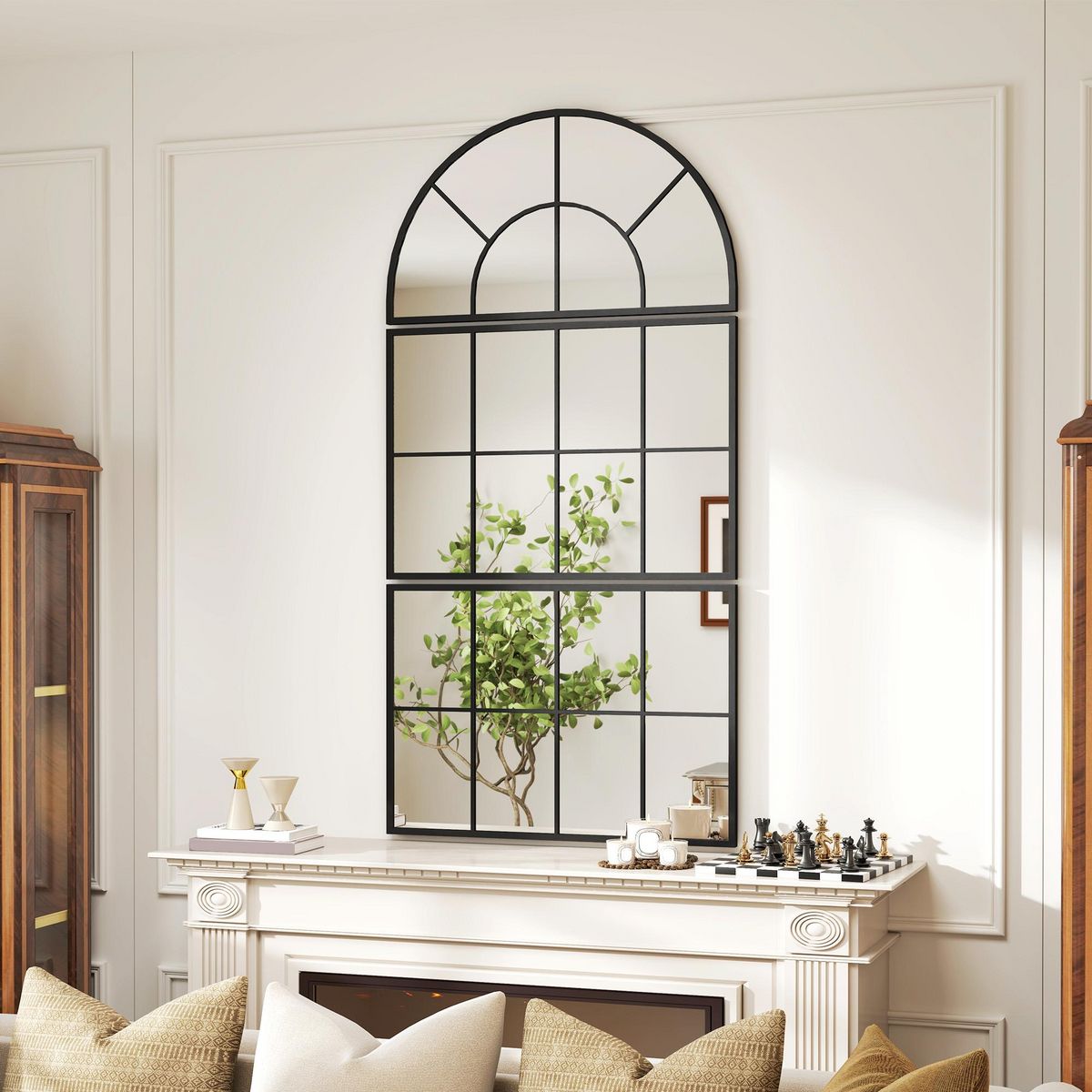 HOMCOM Miroir mural style verrière ensemble de 3 pièces métal noir verre