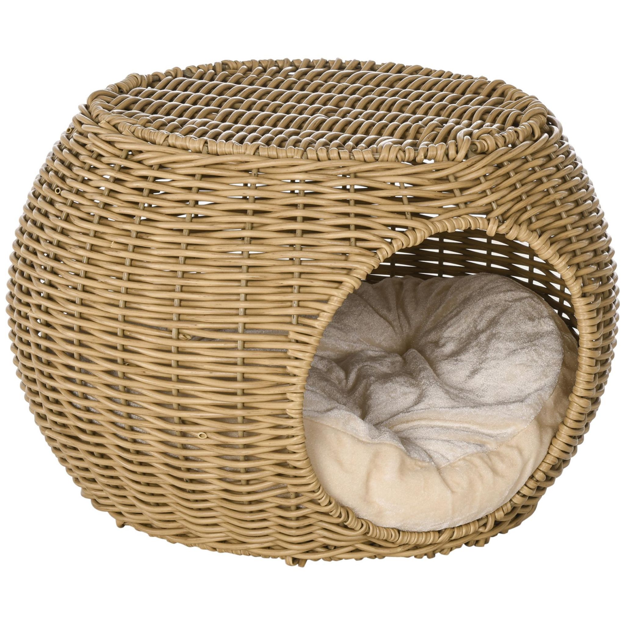 PAWHUT Panier chat lit chat cosy grand confort dim. Ø 40 x 30H cm coussin moelleux inclus polyester résine beige