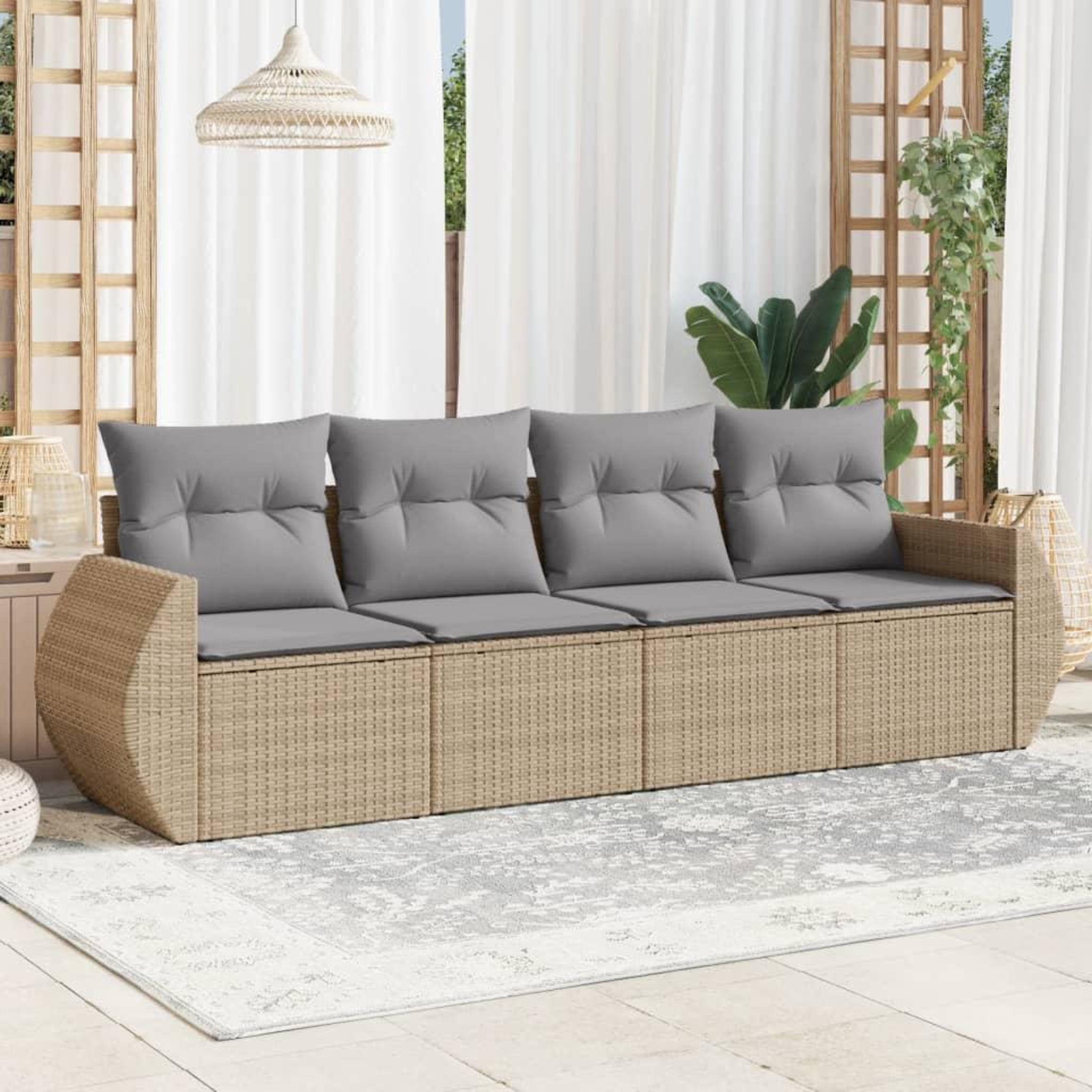 VIDAXL Salon de jardin avec coussins 4 pcs beige resine tressee