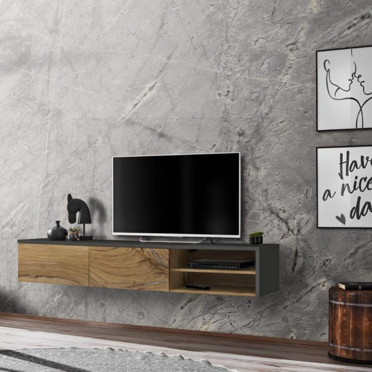 Paris Prix Meuble TV  RTV Dallas  180cm Chêne & Gris