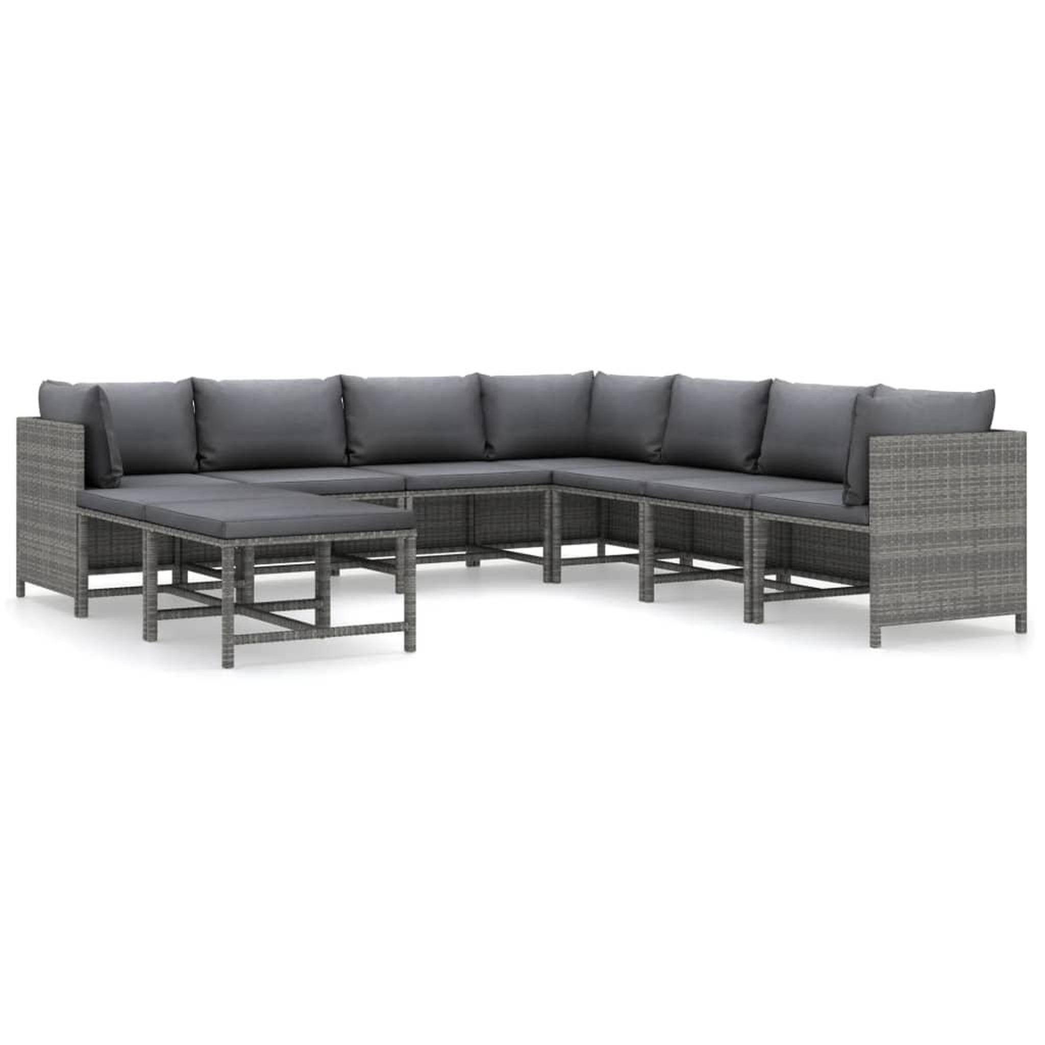 Voir la diapositive 2 : VIDAXL Salon de jardin 9 pcs avec coussins resine tressee gris
