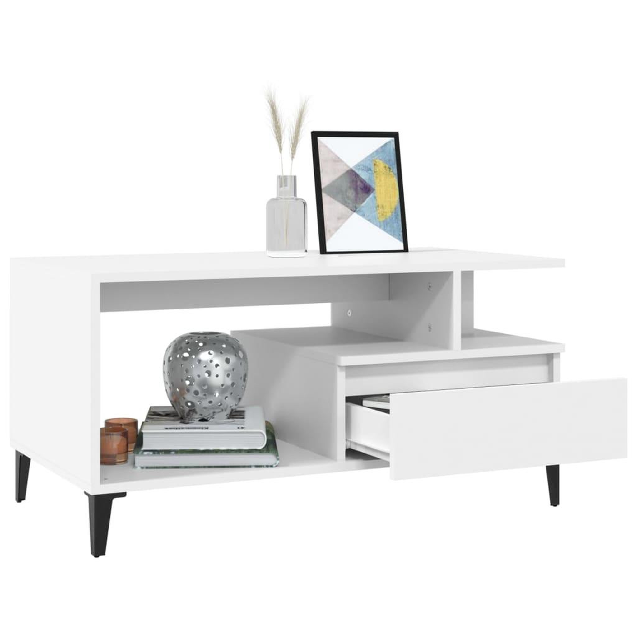Voir la diapositive 4 : VIDAXL Table basse Blanc 90x49x45 cm Bois d'ingenierie