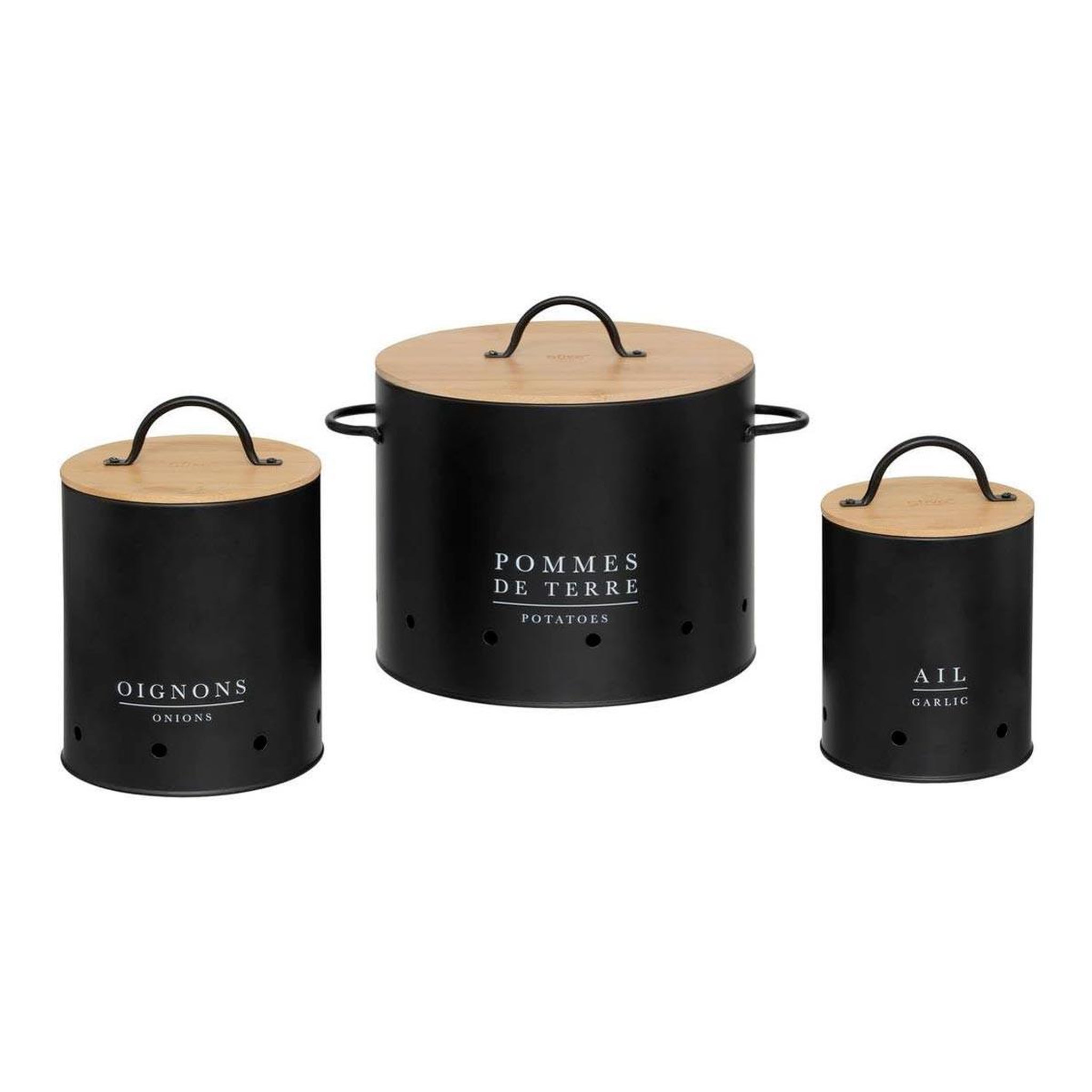 Voir la diapositive 1 : FIVE Lot de 3 boites en métal  black bambou  28cm noir