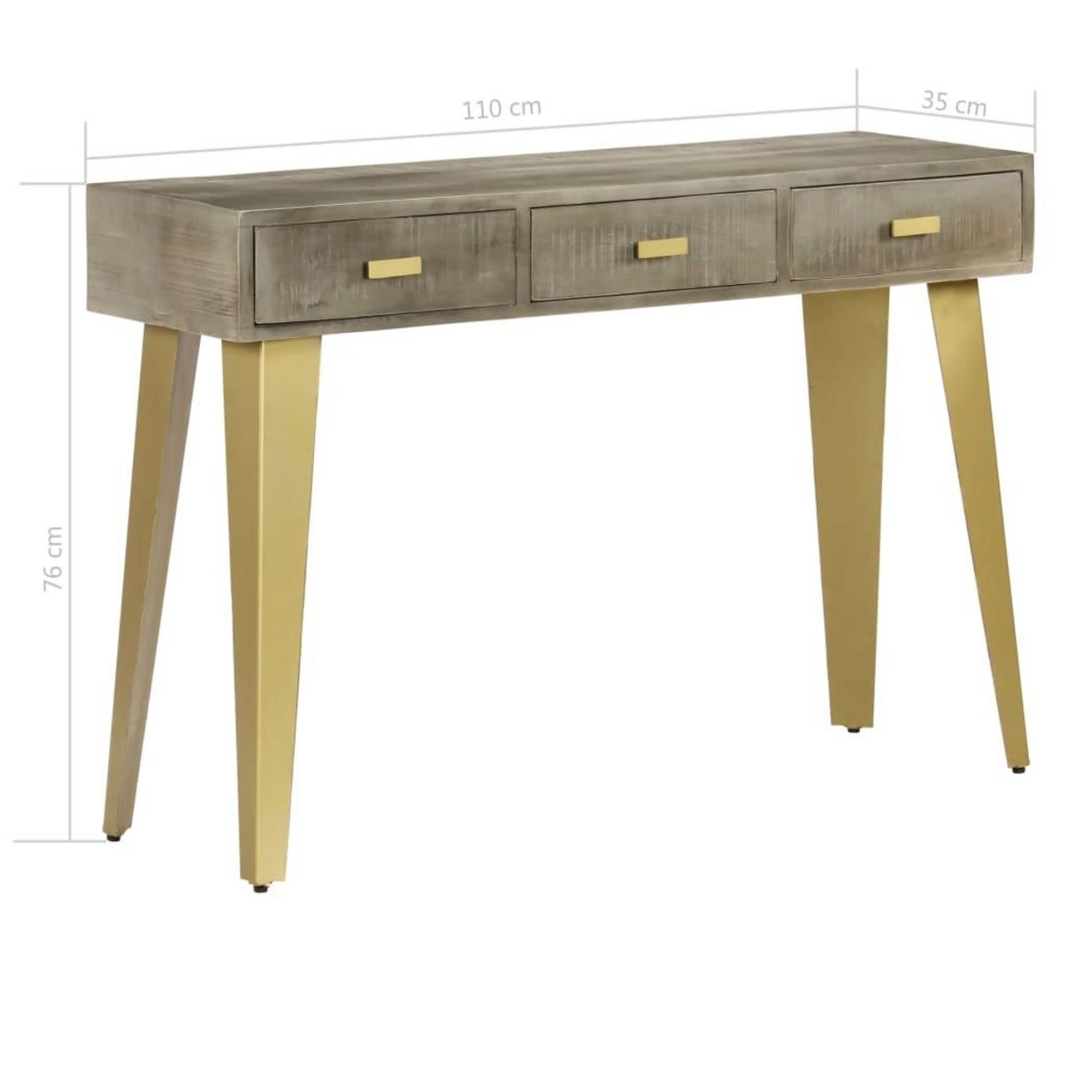 VIDAXL Table console Bois de manguier Gris avec laiton 110x35x76 cm