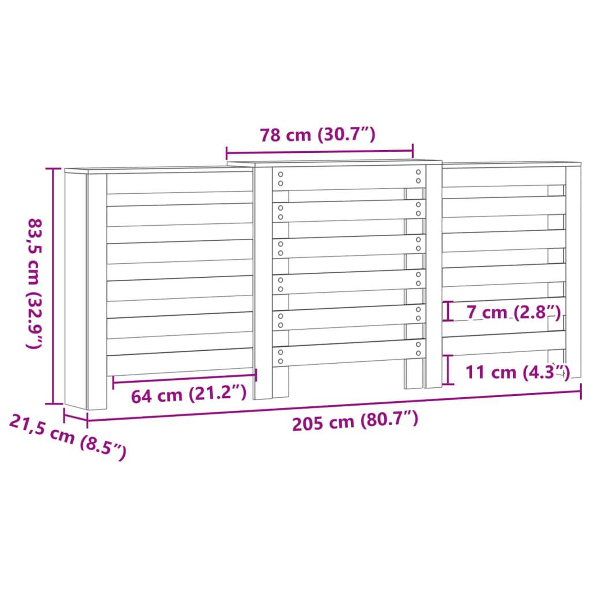 Voir la diapositive 6 : VIDAXL Cache-radiateur chene sonoma 205x21,5x83,5 cm bois d'ingenierie