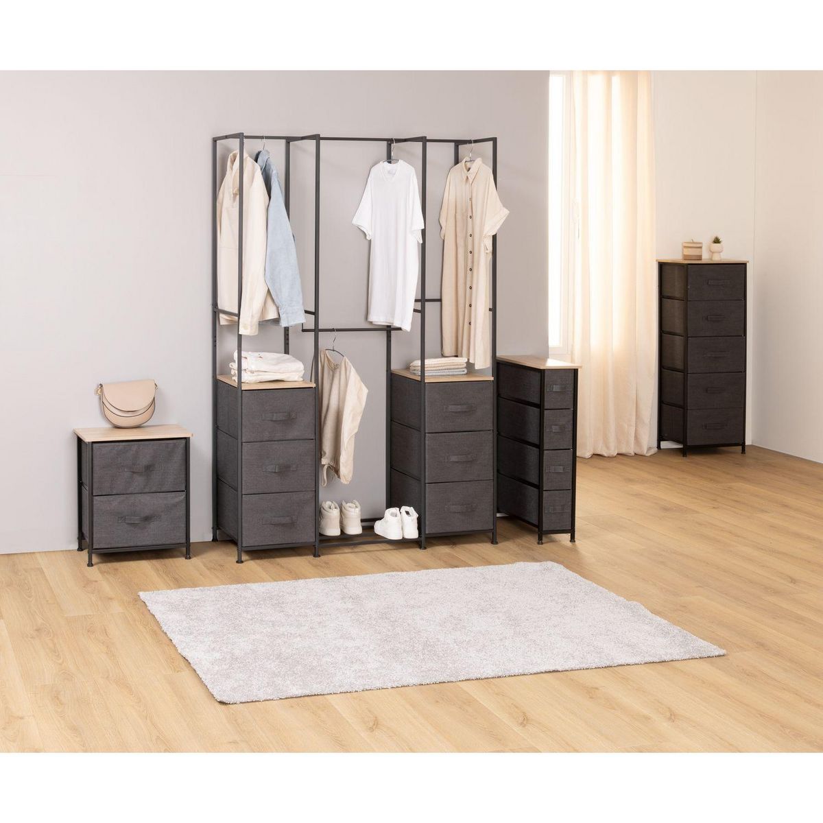 FIVE Penderie 6 tiroirs en tissu et métal TISSA - Gris