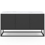 Voir la diapositive 3 : ID MARKET Buffet bas 113 cm ALASKA 3 portes noir plateau effet marbre blanc