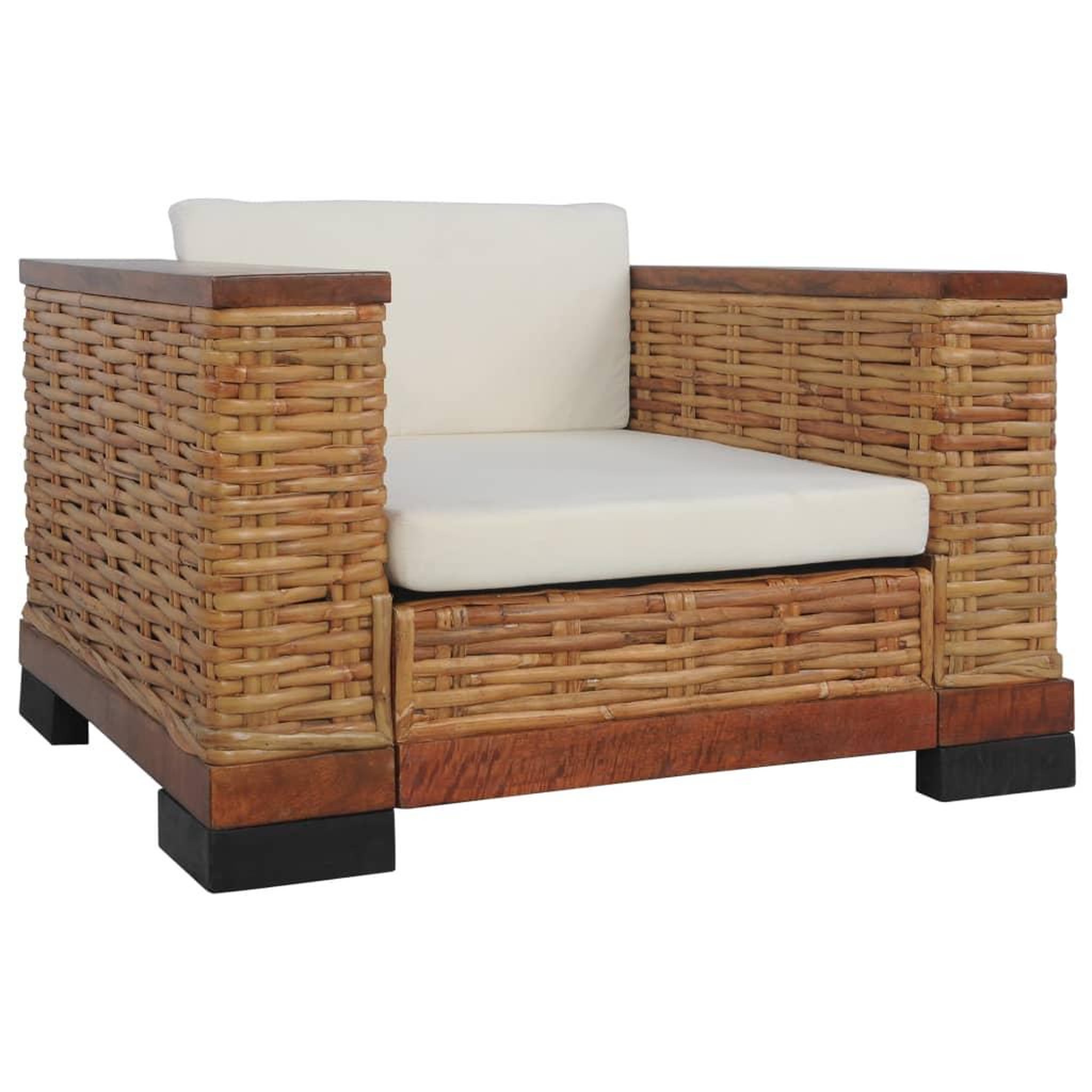 VIDAXL Fauteuil avec coussins Marron Rotin naturel