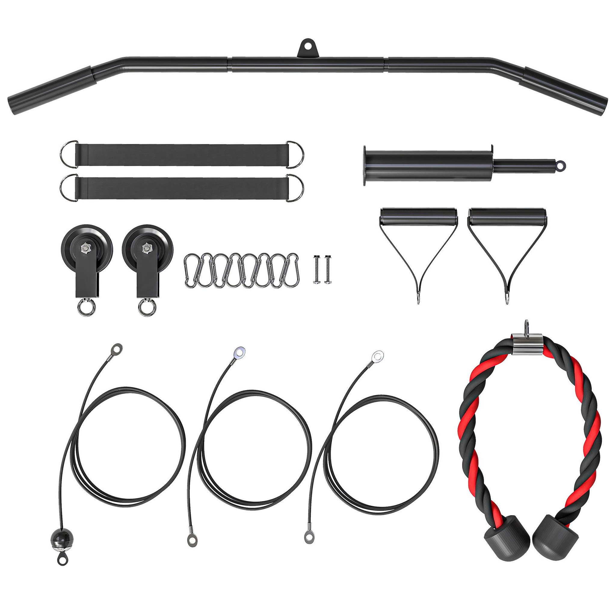 HOMCOM Station de traction murale - machine poulie musculation - lat pulldown exercices - acier nylon rouge noir