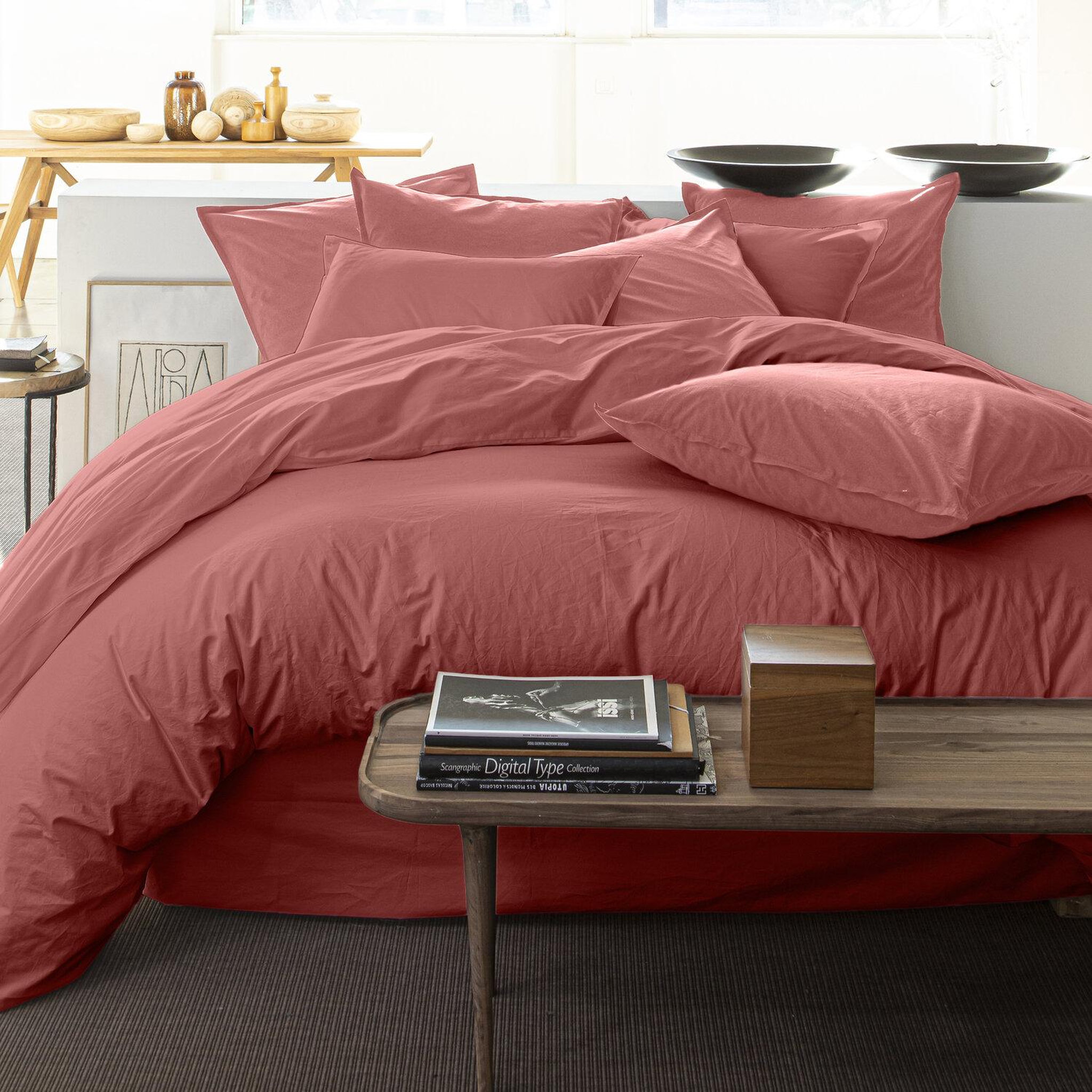 Voir la diapositive 3 : BATON ROUGE Drap housse 100% percale de coton lavé 80 fils/cm² - vieux rose