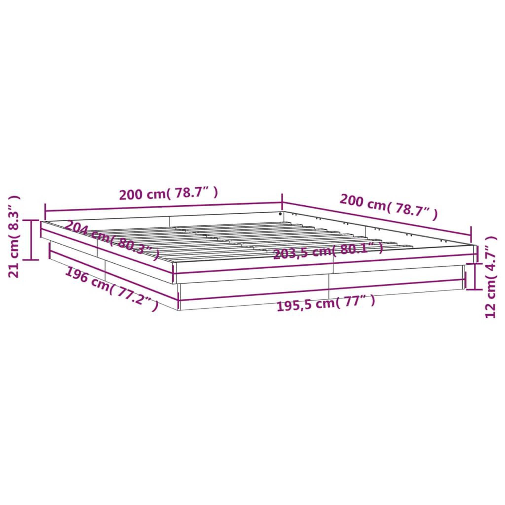 Voir la diapositive 6 : VIDAXL Cadre de lit a LED sans matelas 200x200 cm bois massif