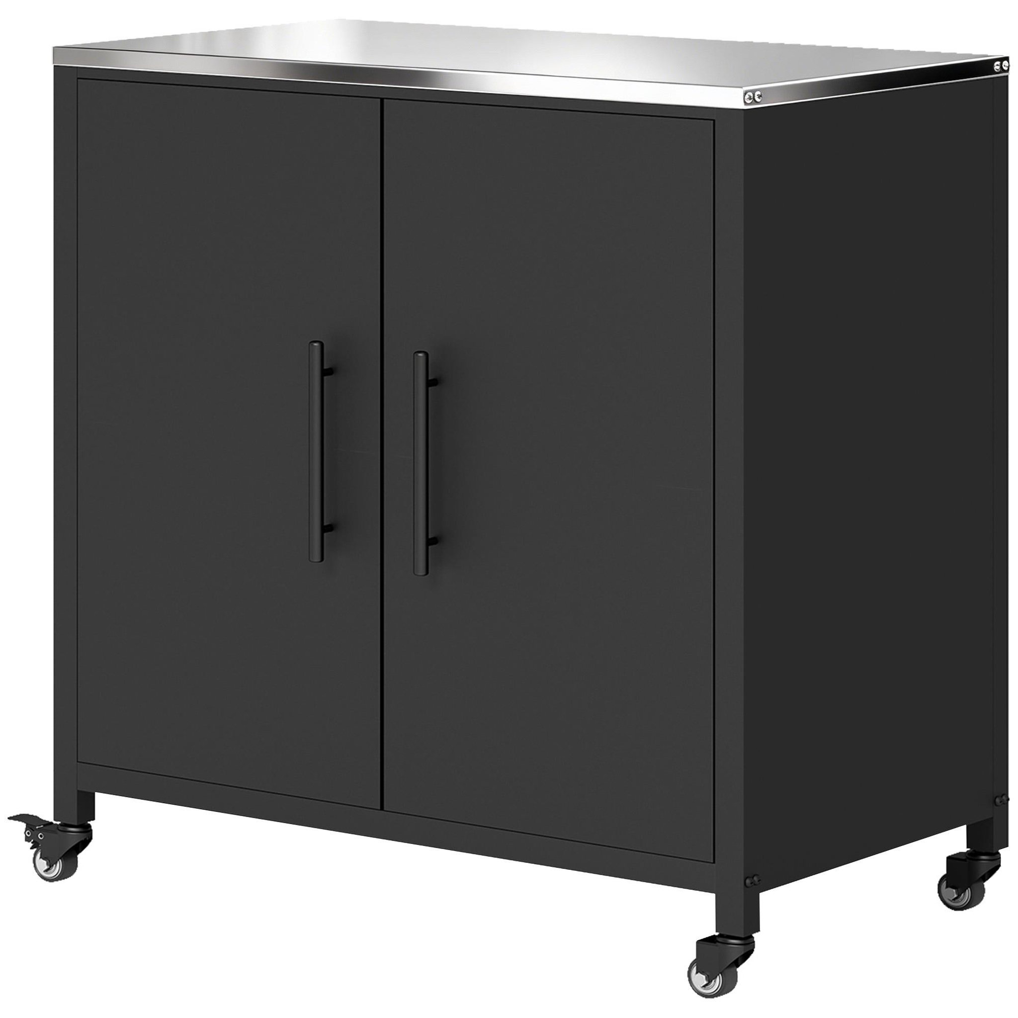 Voir la diapositive 5 : OUTSUNNY Meuble de Rangement de Jardin en Métal avec Roulettes Noir