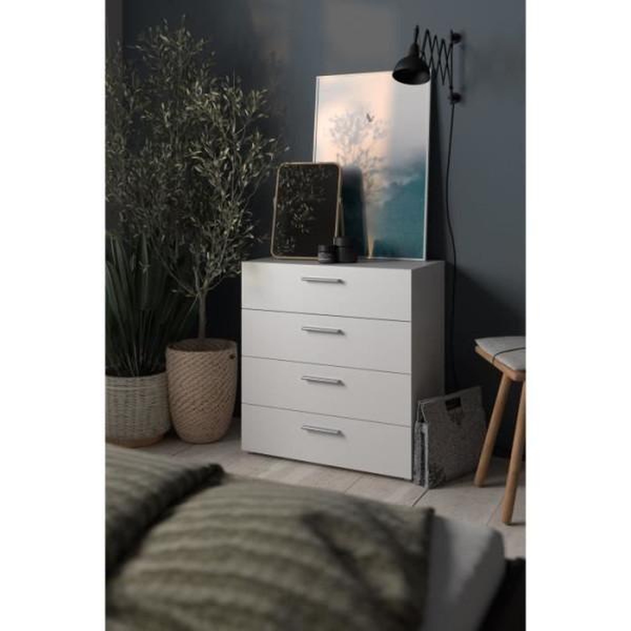 Voir la diapositive 2 : TVILUM Commode NASH 4 tiroirs - Décor Blanc - L 80 x P 40 x H 68,5 cm