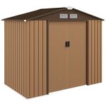 OUTSUNNY Abri de jardin - remise pour outils - cabanon porte verrouillable - dim. 213L x 130l x 185H cm - tôle d'acier café chocolat
