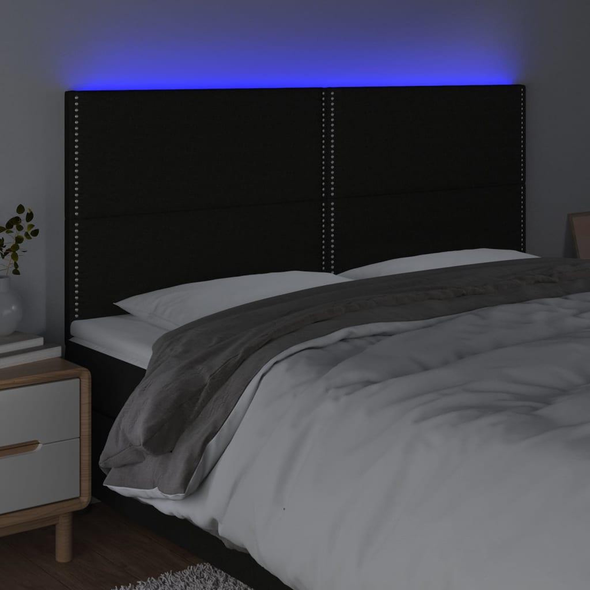 Voir la diapositive 3 : VIDAXL Tete de lit a LED Noir 160x5x118/128 cm Tissu