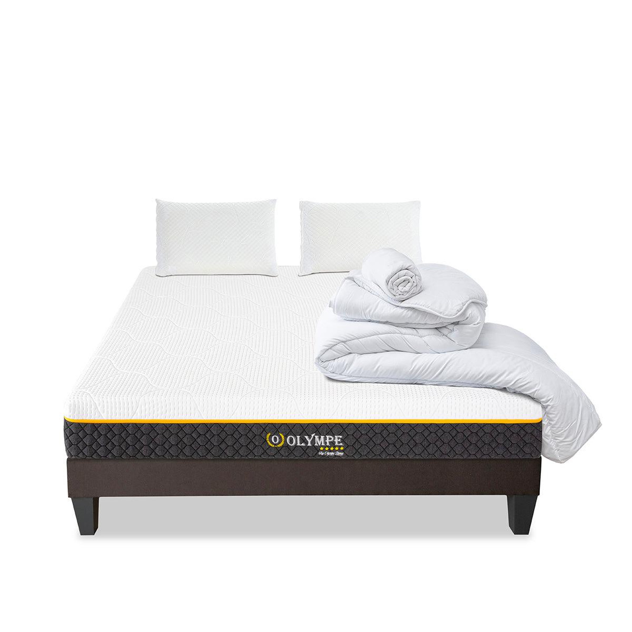 Voir la diapositive 2 : OLYMPE LITERIE Olympe literie | pack prêt à dormir olympe | matelas mémoire de forme + sommier + accessoires