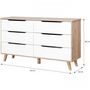 Voir la diapositive 4 : MARKET24 Commode 6 tiroirs - En panneaux de particules - Décor chene et blanc - Contemporain - L 154 x P 42 x H 86 cm