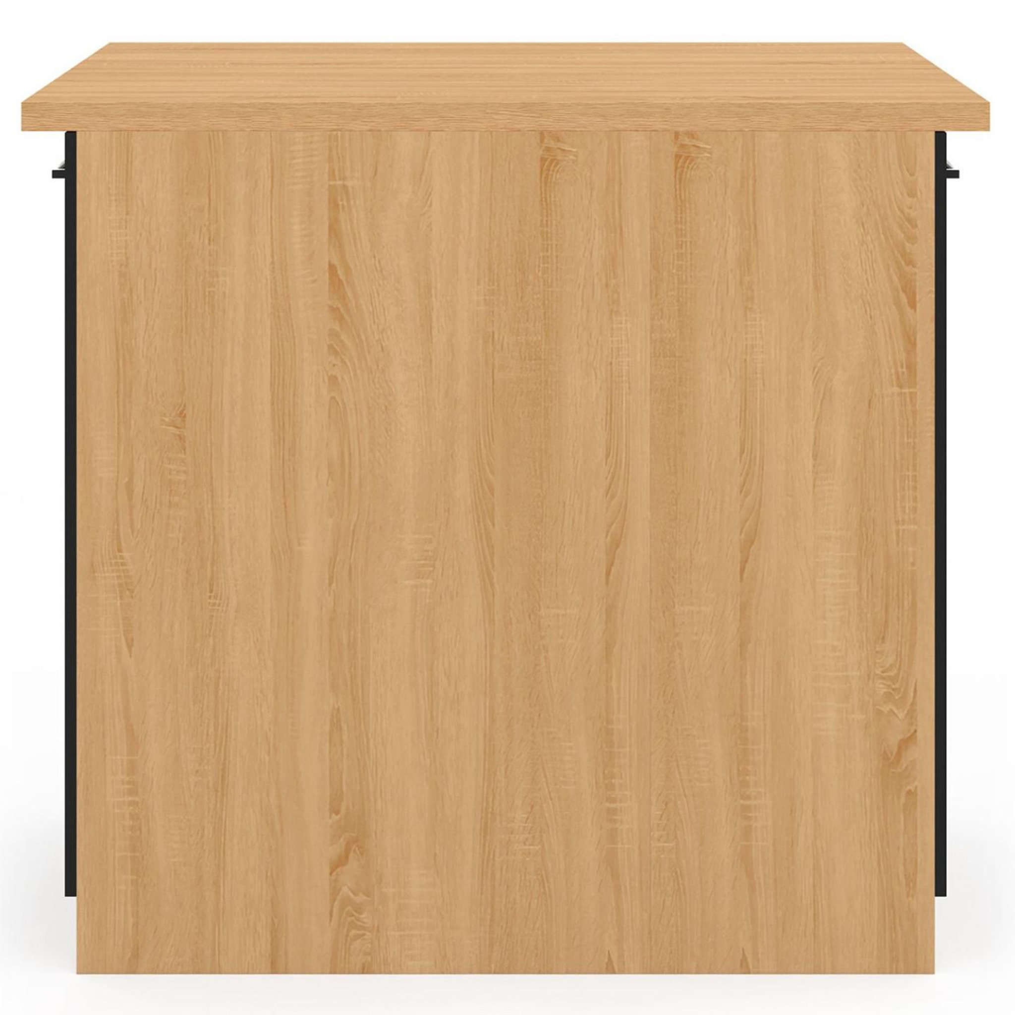 Voir la diapositive 4 : ID MARKET Ilot central ivo 100 cm bois façon hêtre portes noires avec plan de travail