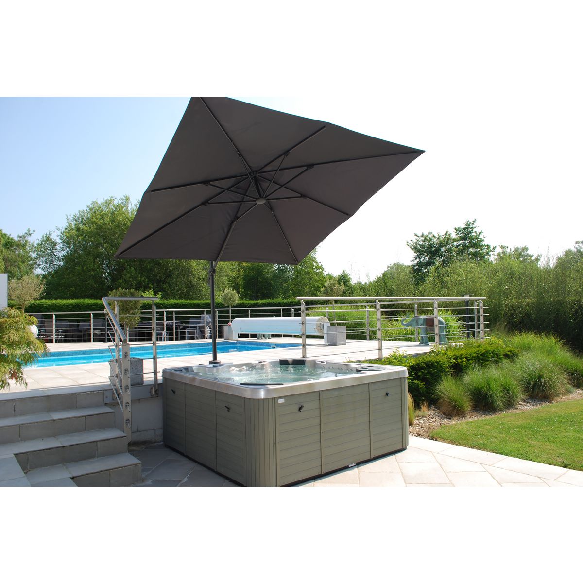 CREADOR Parasol déporté aluminium 3x3m gris anthracite VARIO