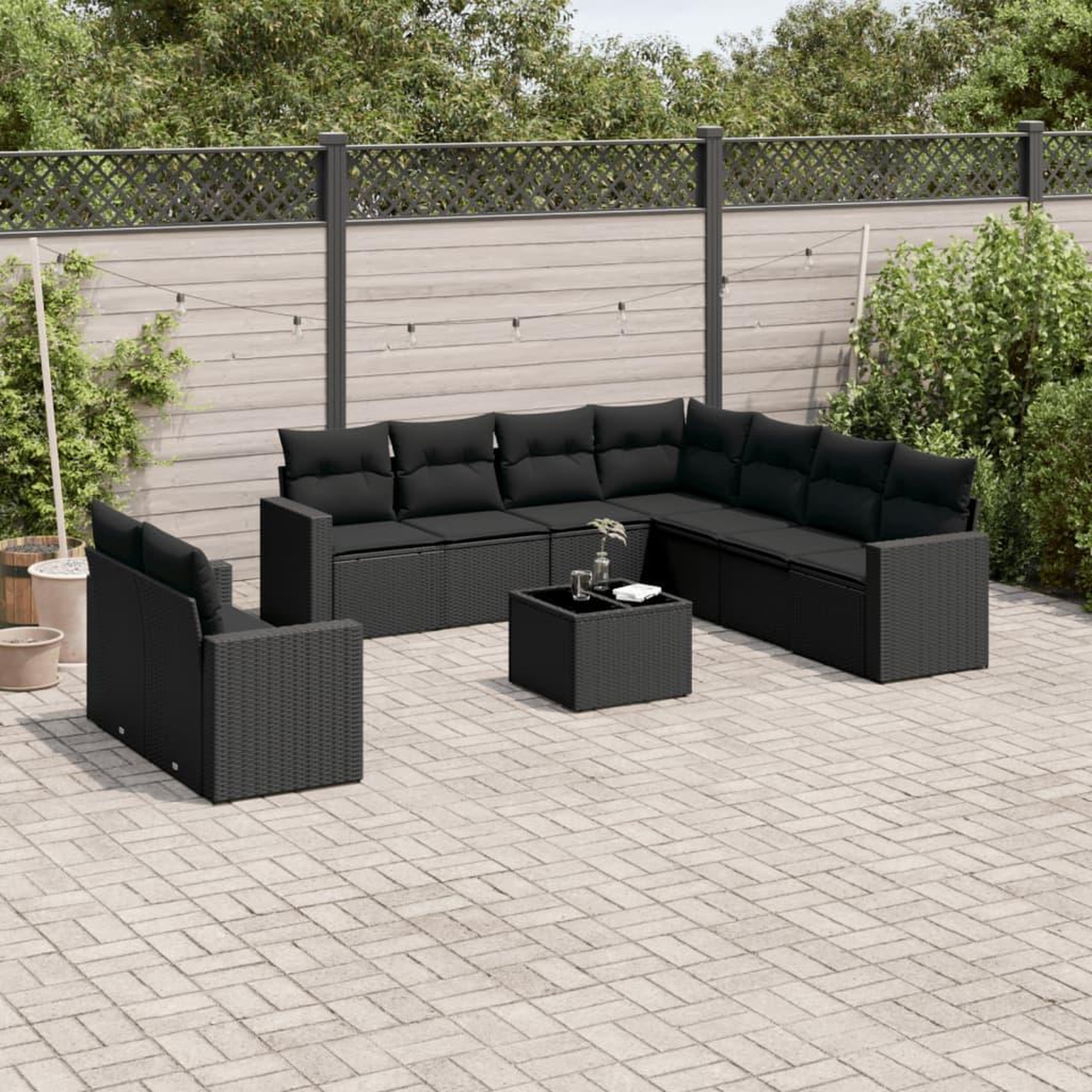VIDAXL Salon de jardin 10 pcs avec coussins noir resine tressee