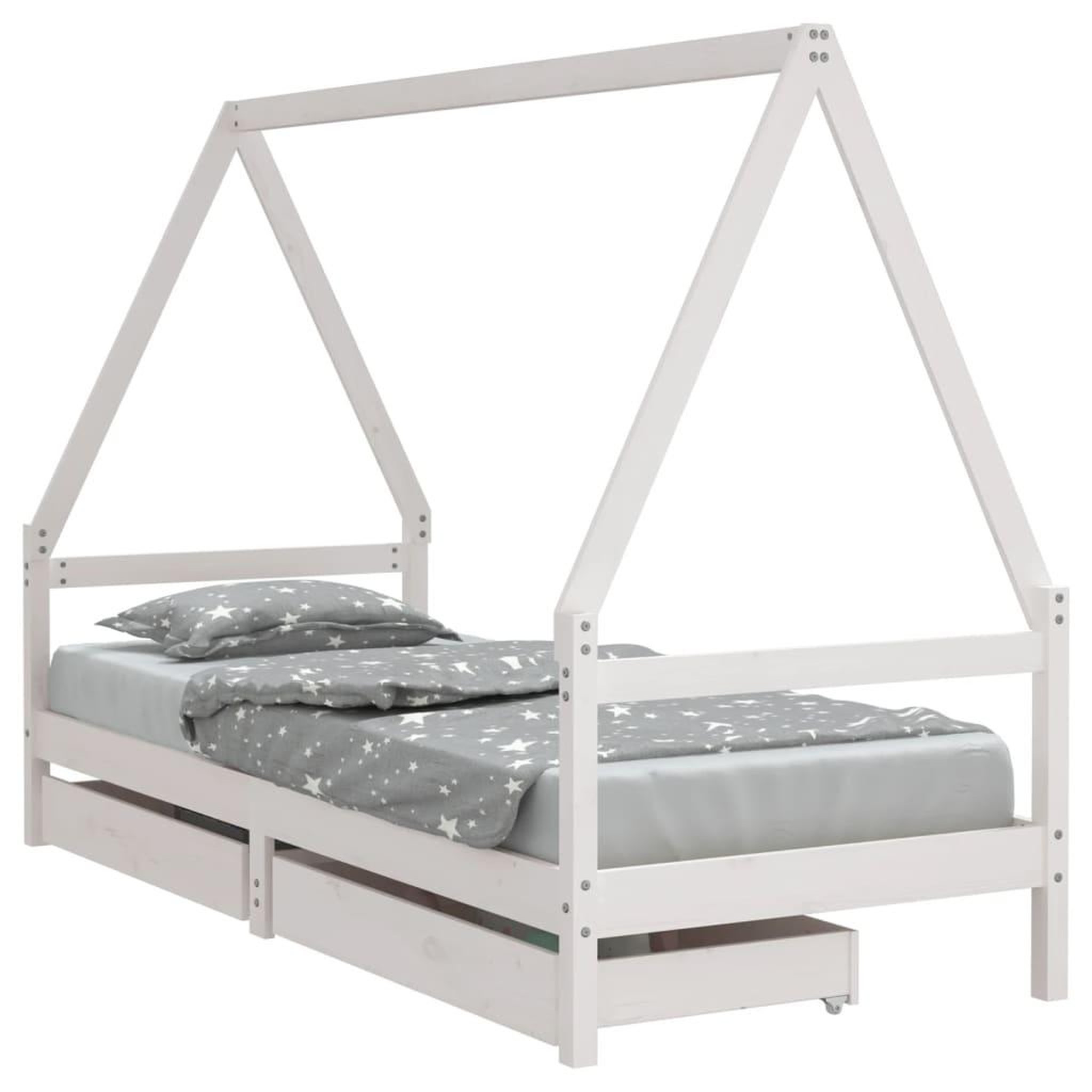 Voir la diapositive 2 : VIDAXL Cadre de lit enfant tiroirs blanc 80x200 cm bois de pin massif