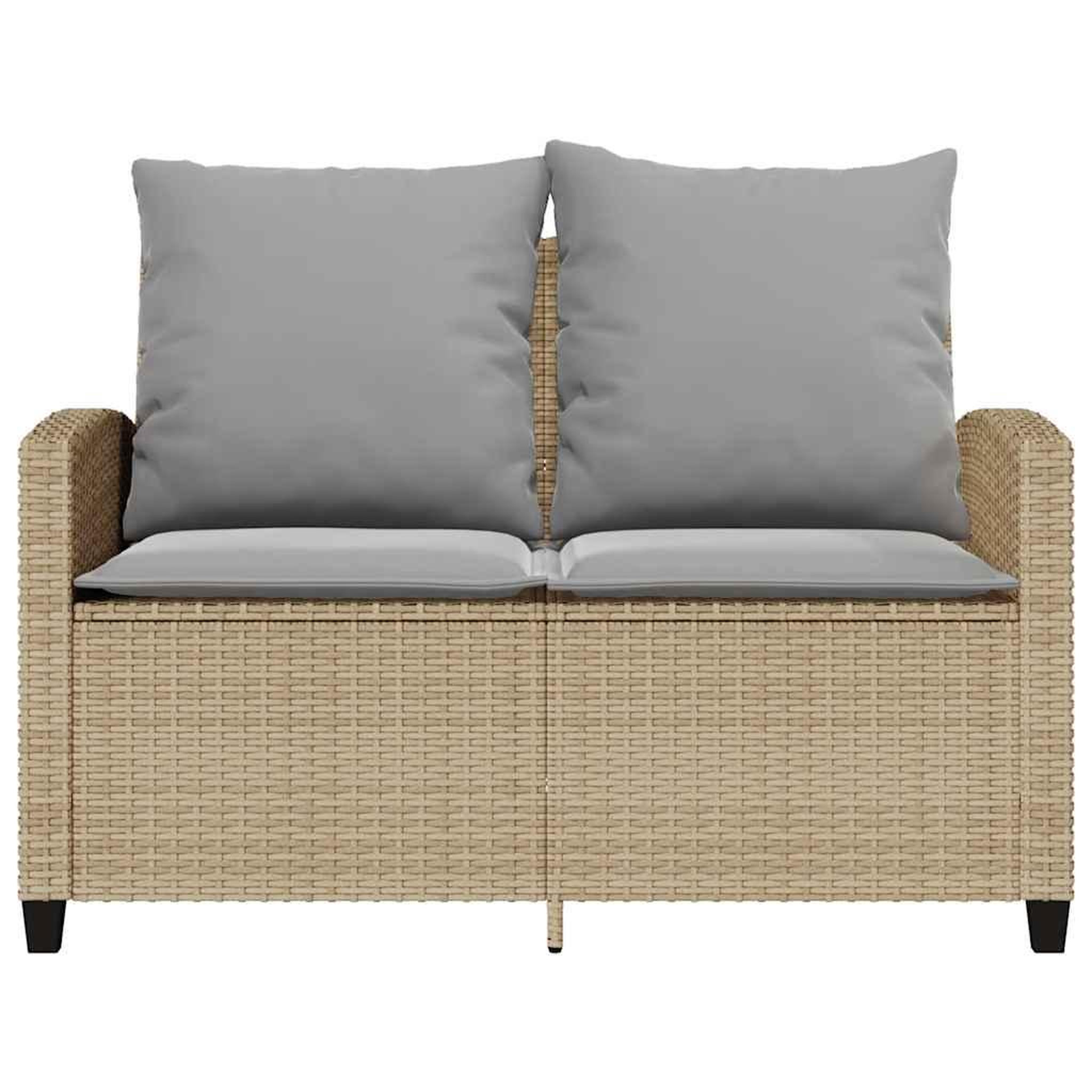 Voir la diapositive 5 : VIDAXL Canape de jardin 2places coussins et table beige resine tressee