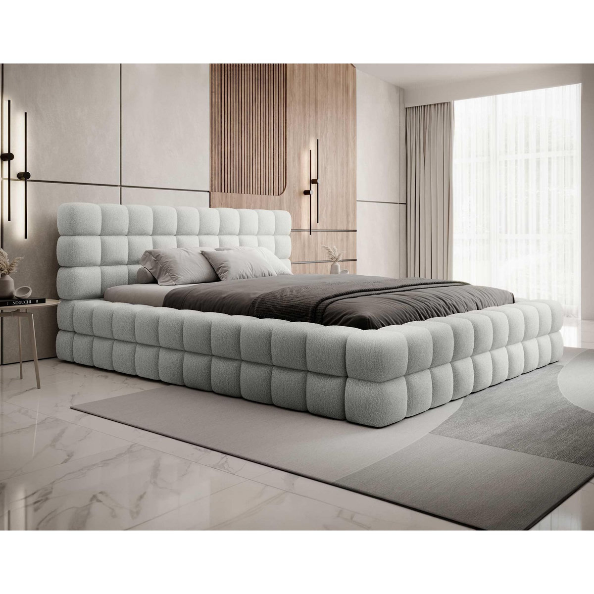 BEST MOBILIER Kingston - lit coffre - 180x200 - sommier inclus - en tissu bouclette