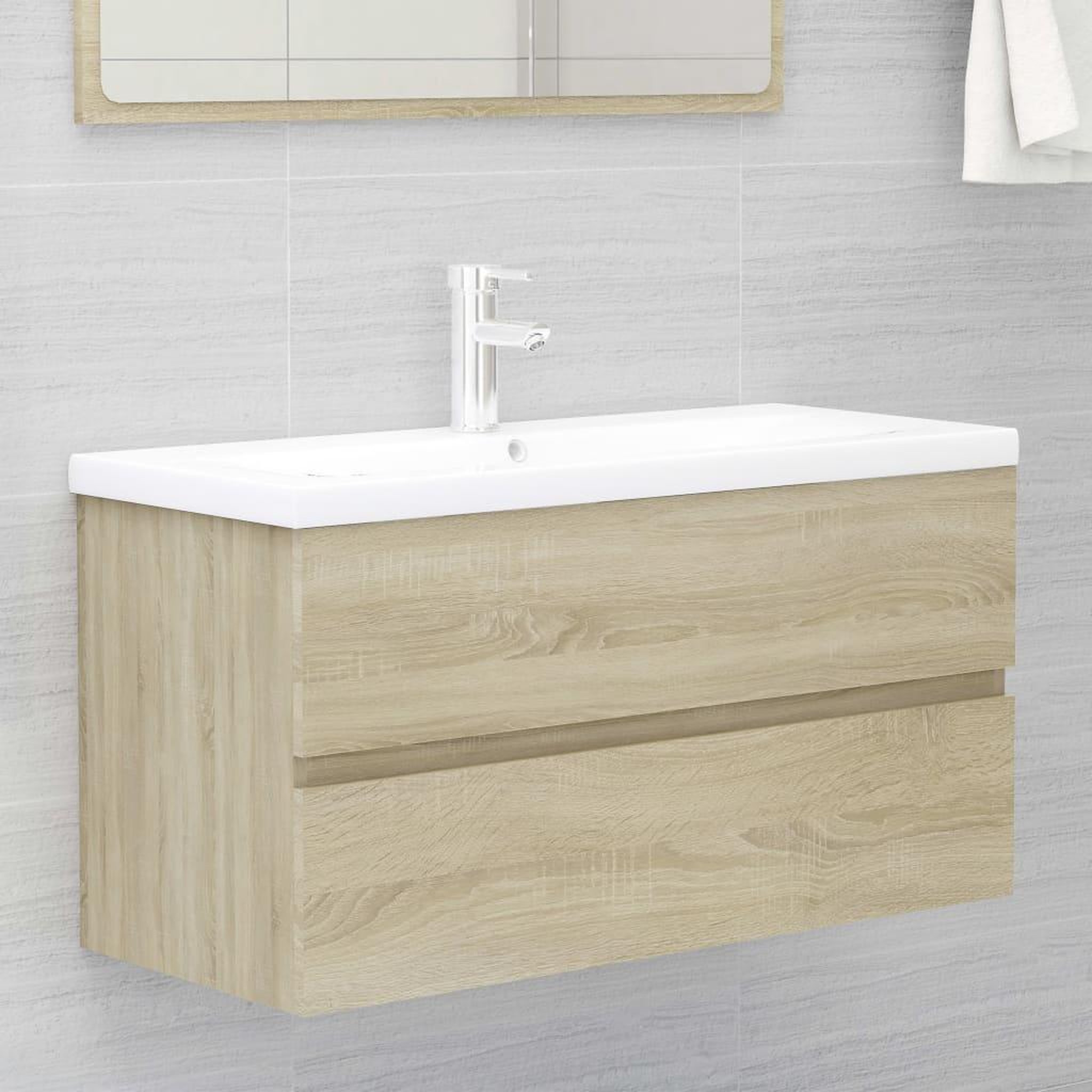 Voir la diapositive 1 : VIDAXL Armoire d'evier Chene sonoma 90x38,5x45 cm Bois d'ingenierie