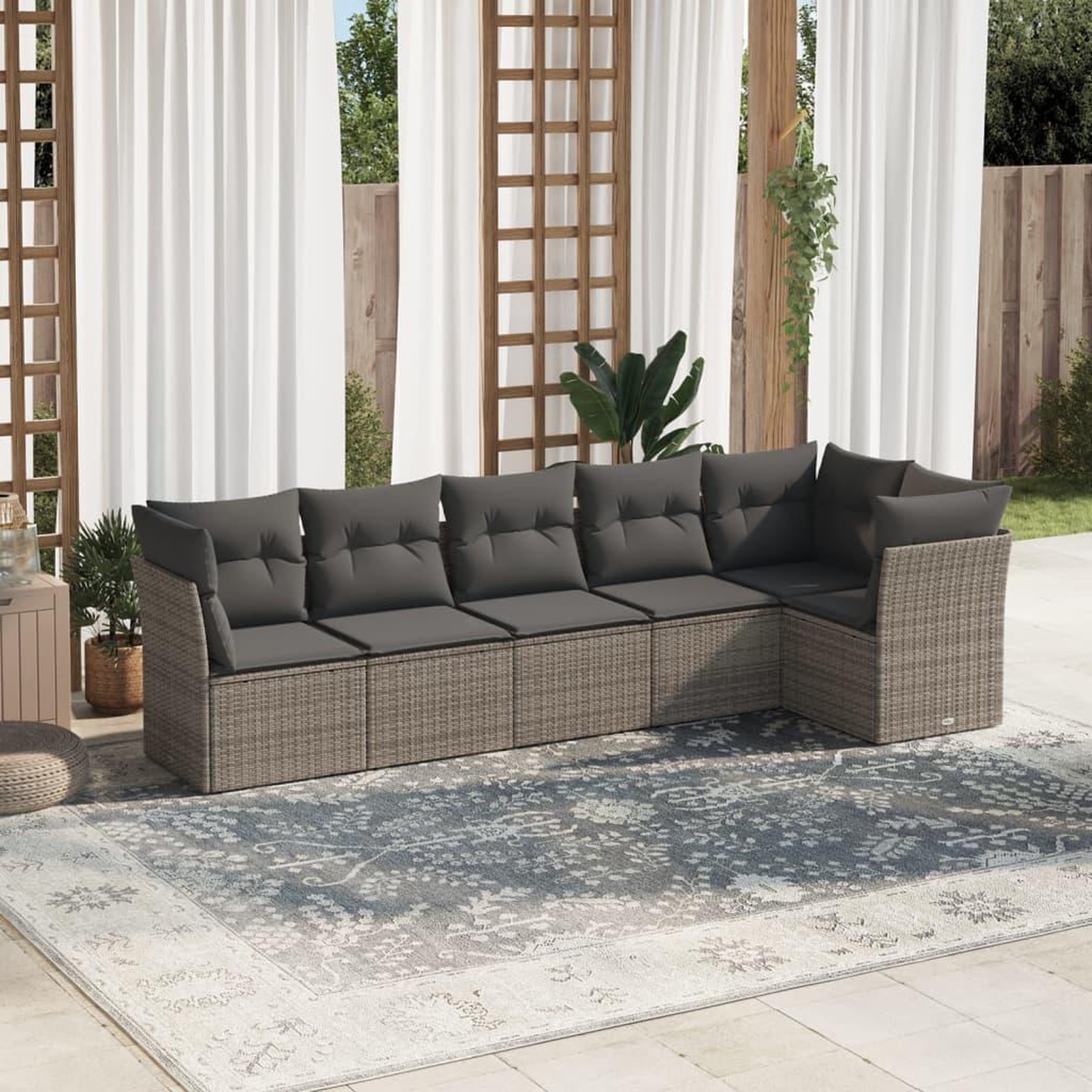 VIDAXL Salon de jardin 6 pcs avec coussins gris resine tressee