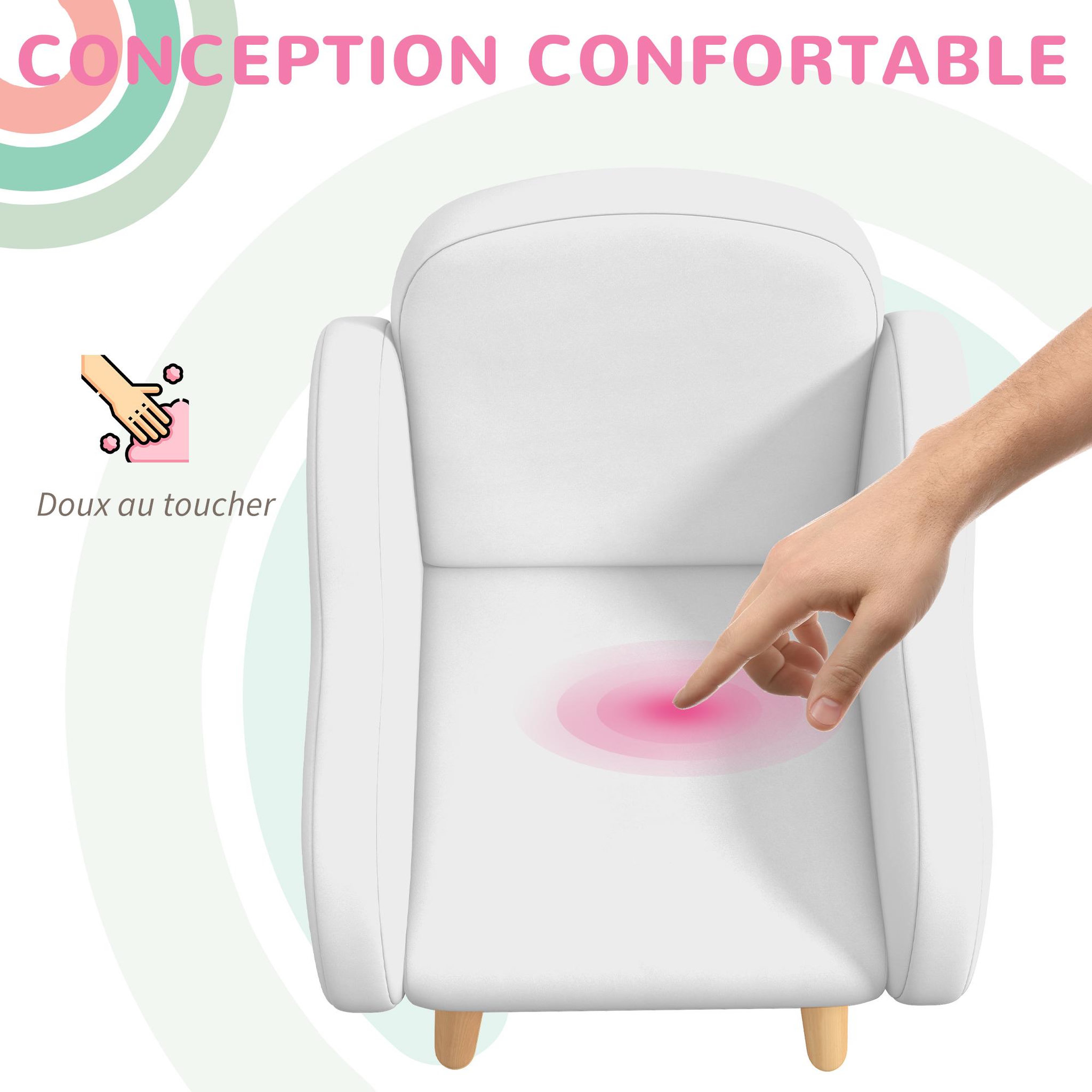 Voir la diapositive 5 : HOMCOM Fauteuil enfant design scandinave nuage - piètement PP aspect bois clair tissu polaire blanc