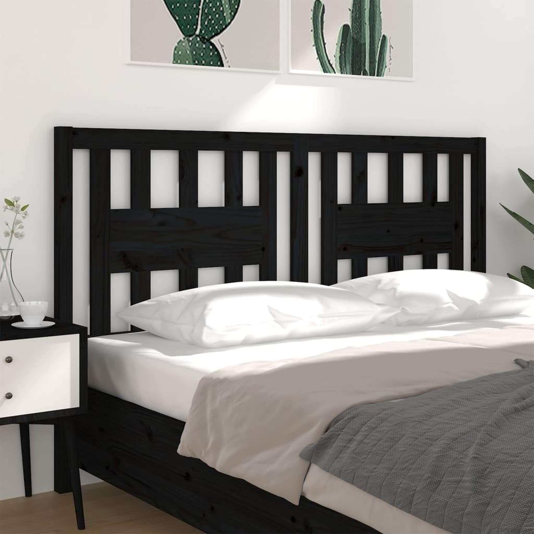 Voir la diapositive 4 : VIDAXL Tete de lit Noir 166x4x100 cm Bois massif de pin