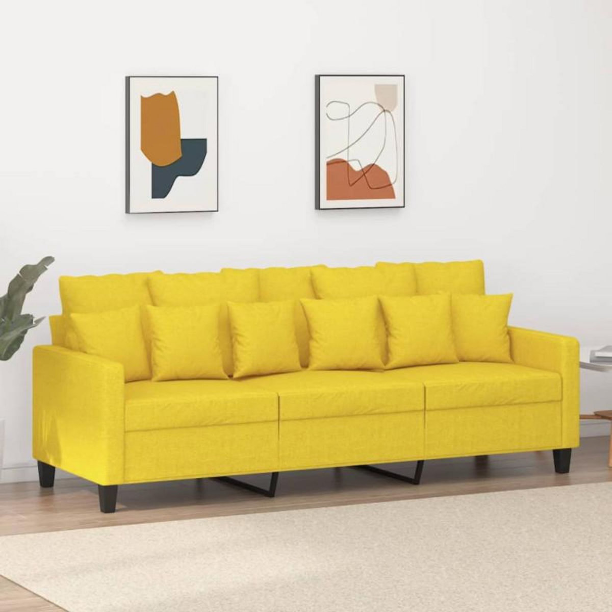 VIDAXL Canapé à 3 places Jaune clair 180 cm Tissu