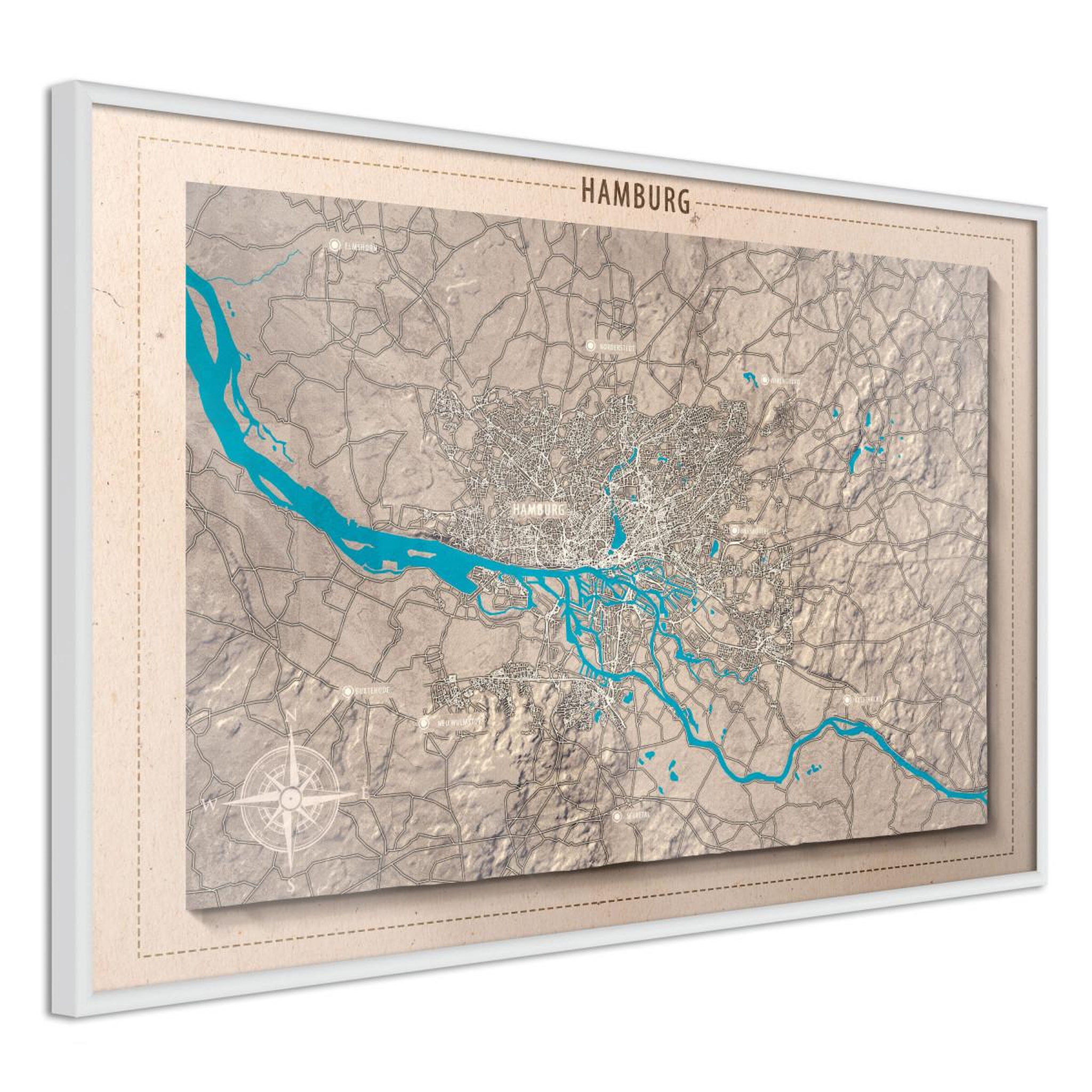 Paris Prix Affiche Murale Encadrée  Raised Relief Map Hamburg