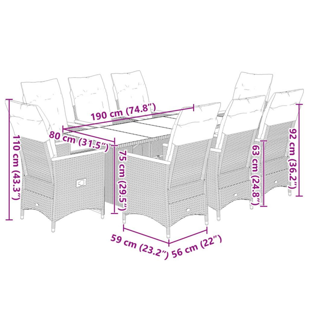 VIDAXL Ensemble de bistro de jardin 9 pcs coussins gris poly rotin