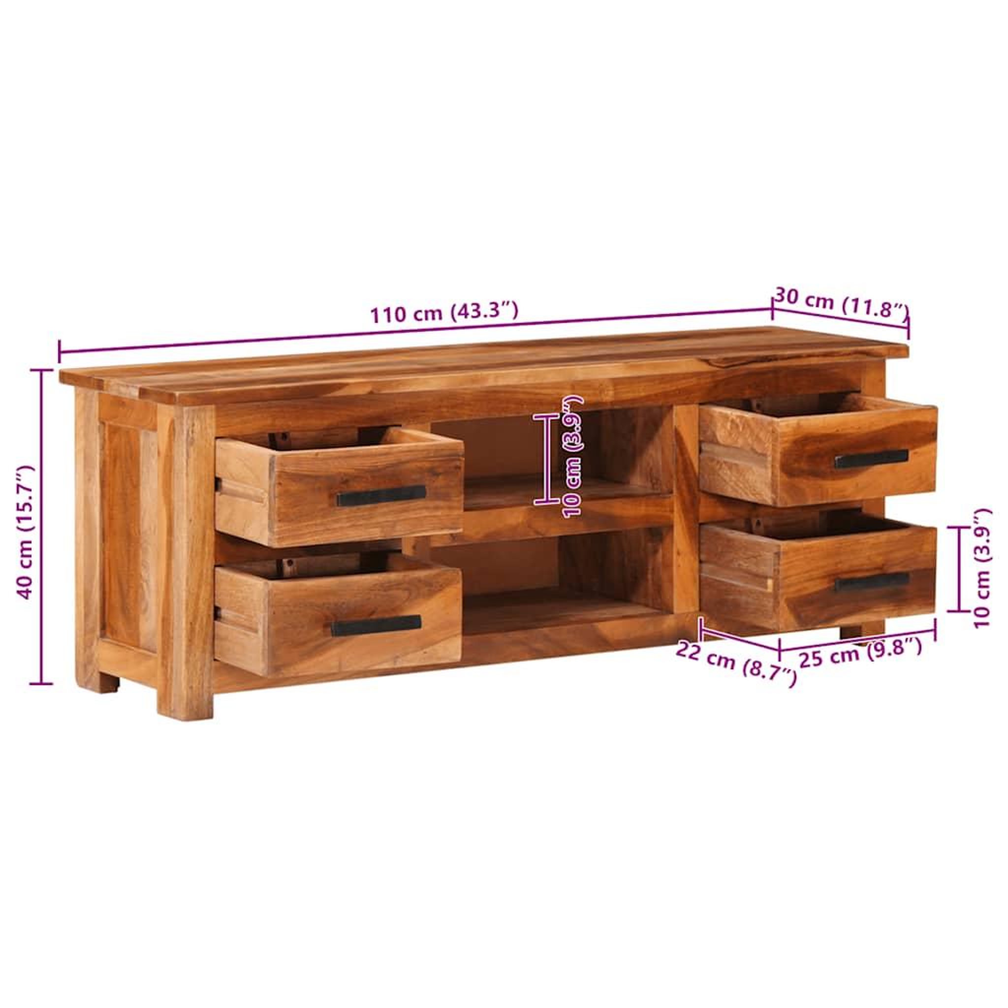 Voir la diapositive 6 : VIDAXL Meuble tv 110x30x40 cm bois solide