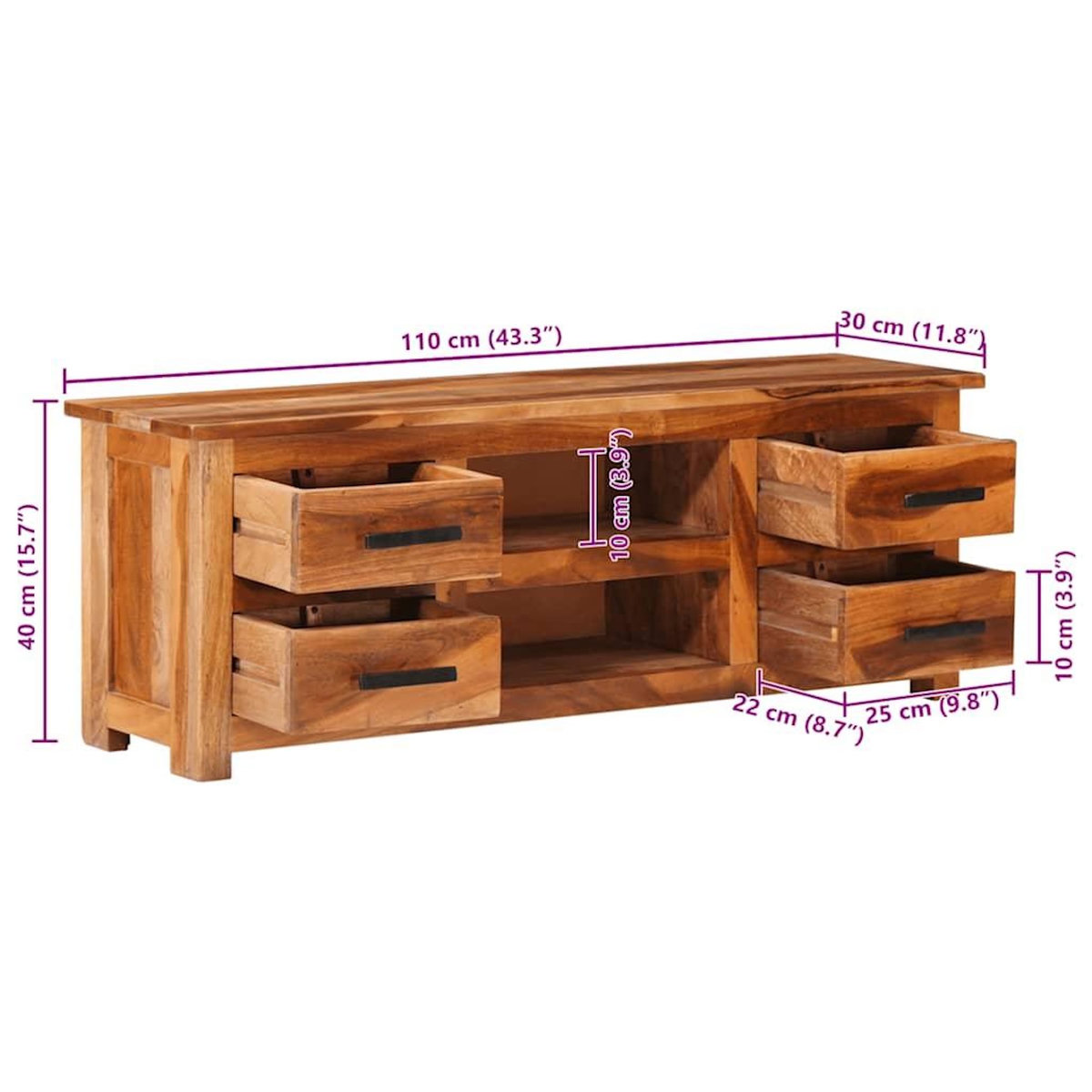 VIDAXL Meuble TV 110x30x40 cm Bois solide