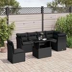 VIDAXL Salon de jardin 7 pcs avec coussins noir resine tressee