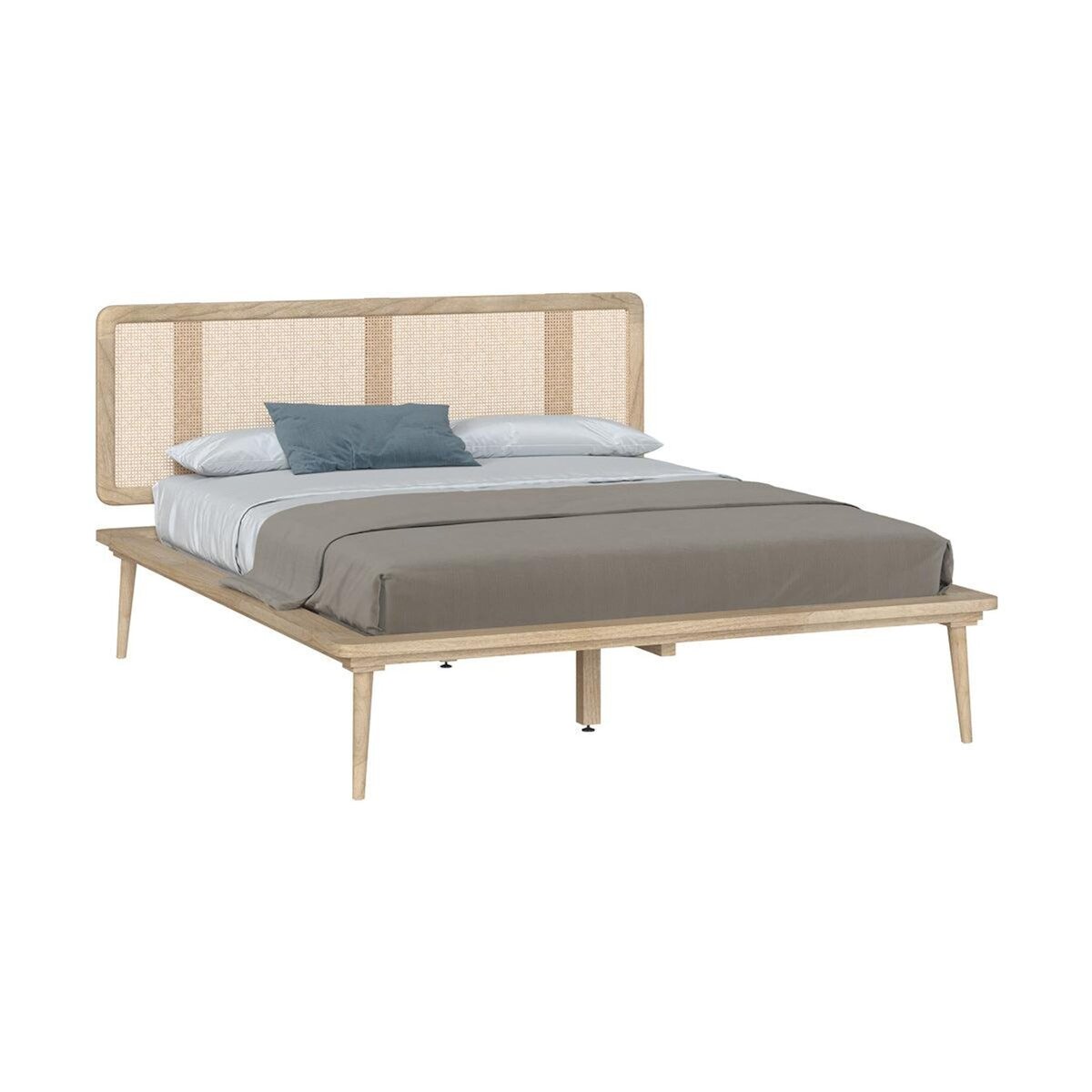 Rendez vous déco Lit double 140x190 cm en bois et cannage - Adik