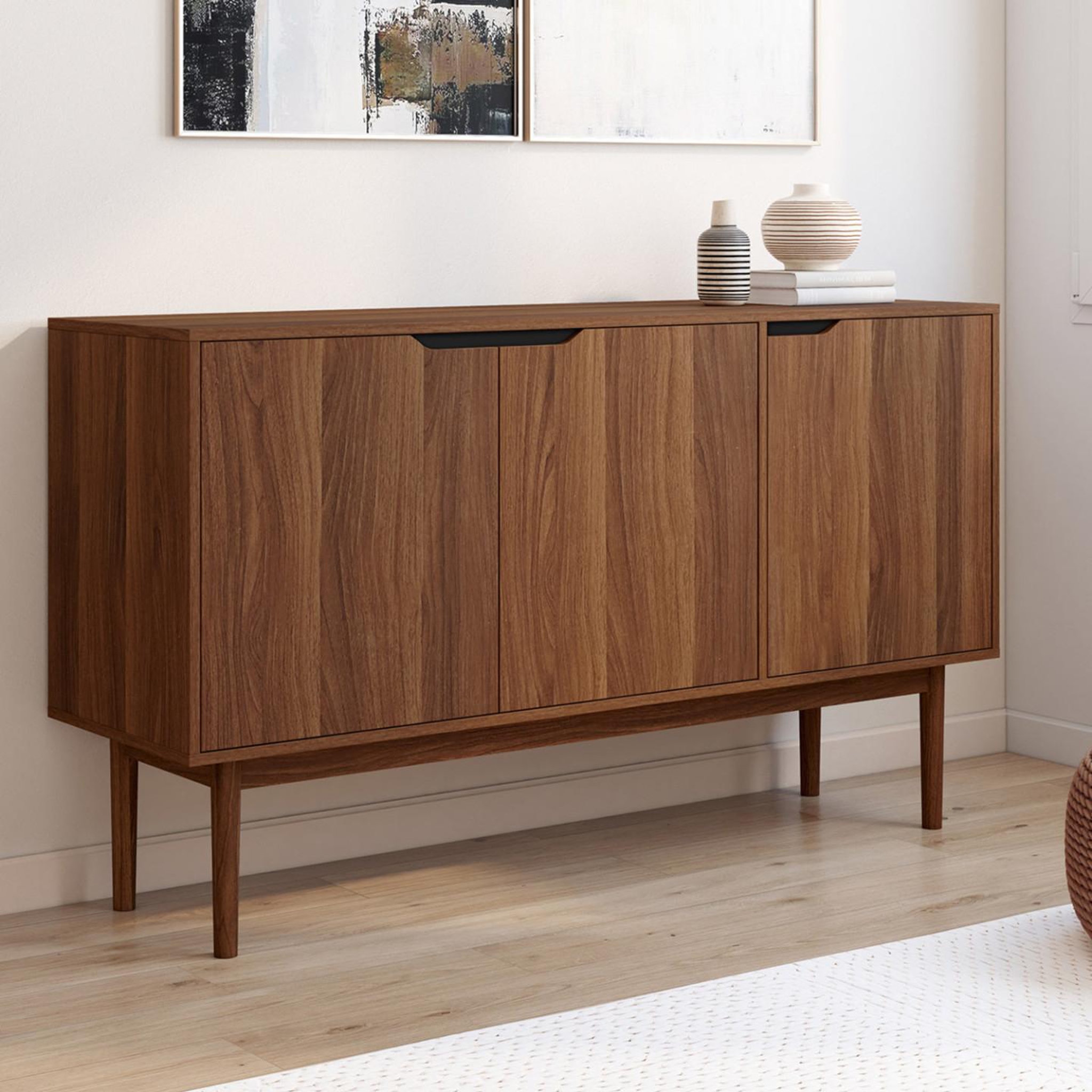 Voir la diapositive 2 : ID MARKET Buffet vintage 140 cm VIGGO 3 portes effet noyer
