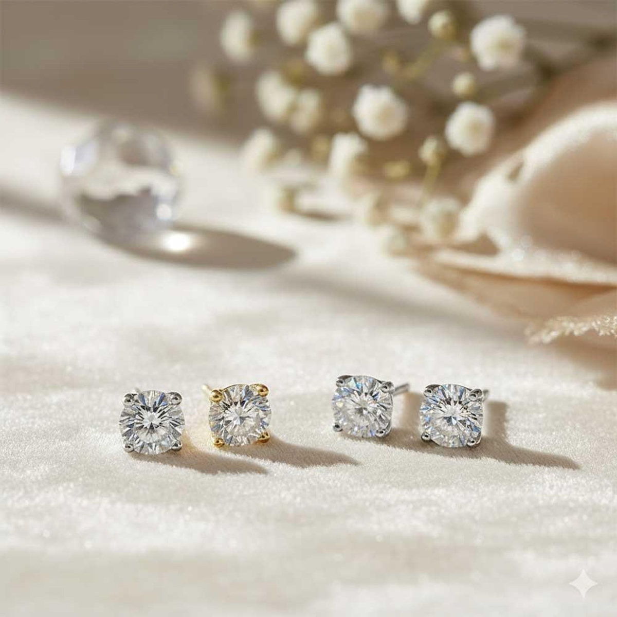 L'ATELIER D'AZUR Boucles d'Oreilles Puces Solitaires Diamants de Synthèse 1 Carat - Or 18 Carats 750 Jaune