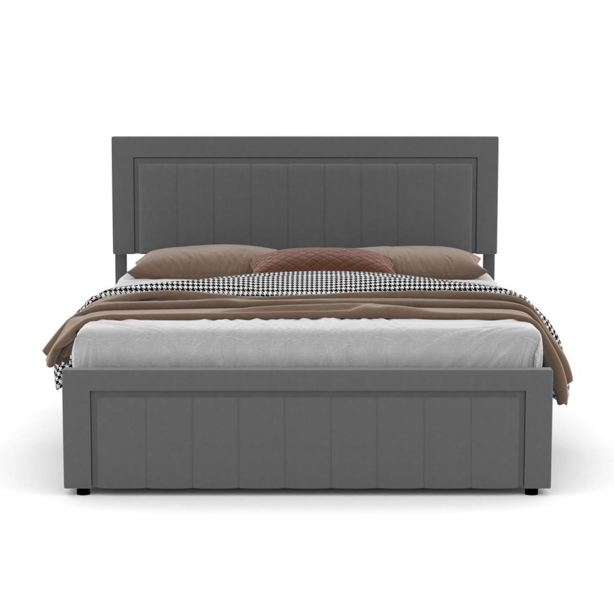 CONCEPT USINE Lit contemporain avec coffre de rangement 140x190cm en velours gris NASHVILLE