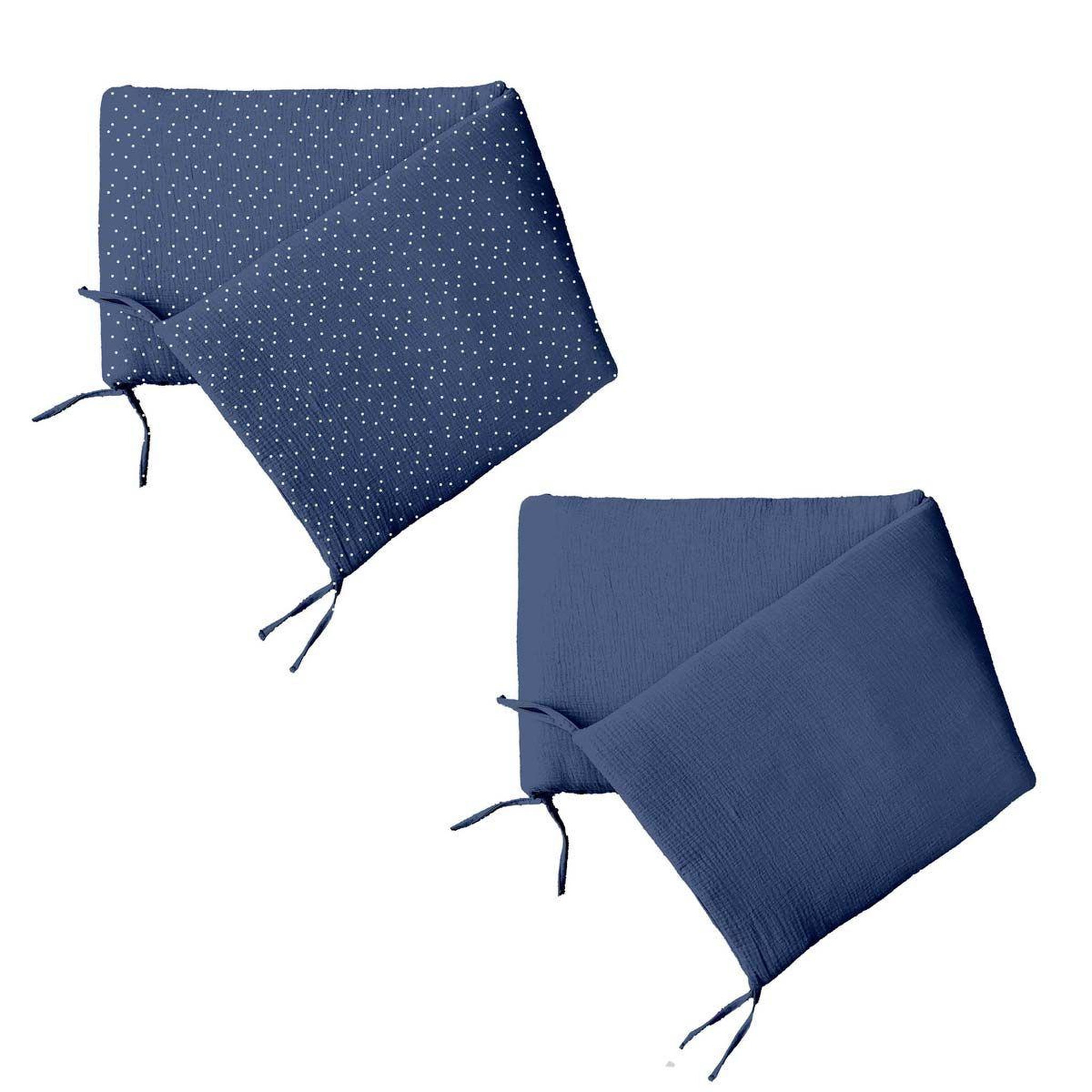 Voir la diapositive 2 : BEBE DOUCEUR Tour de lit bébé  coton  40x180cm bleu foncé