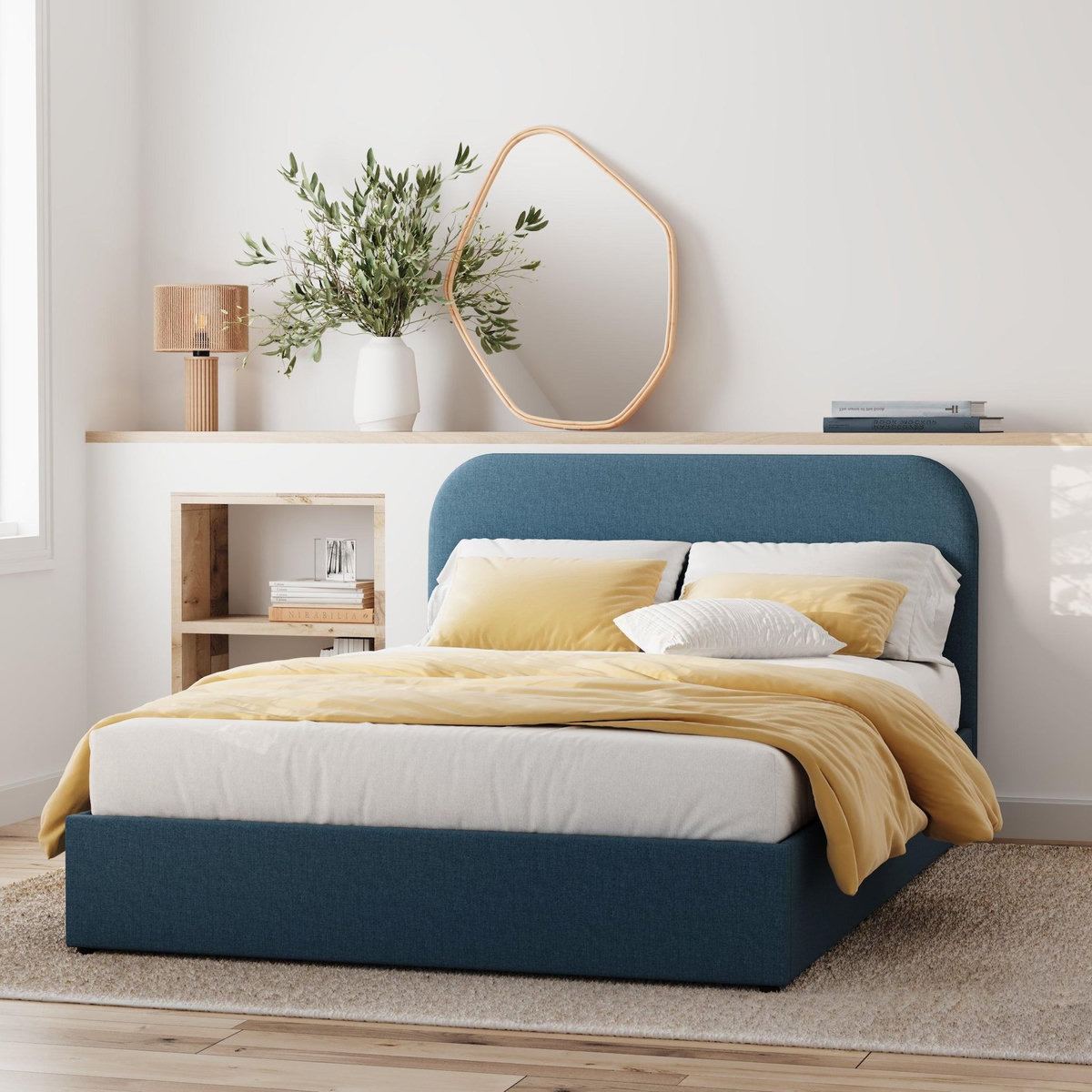Rendez vous déco Lit double avec coffre 140x190 cm en tissu bleu-Tilly