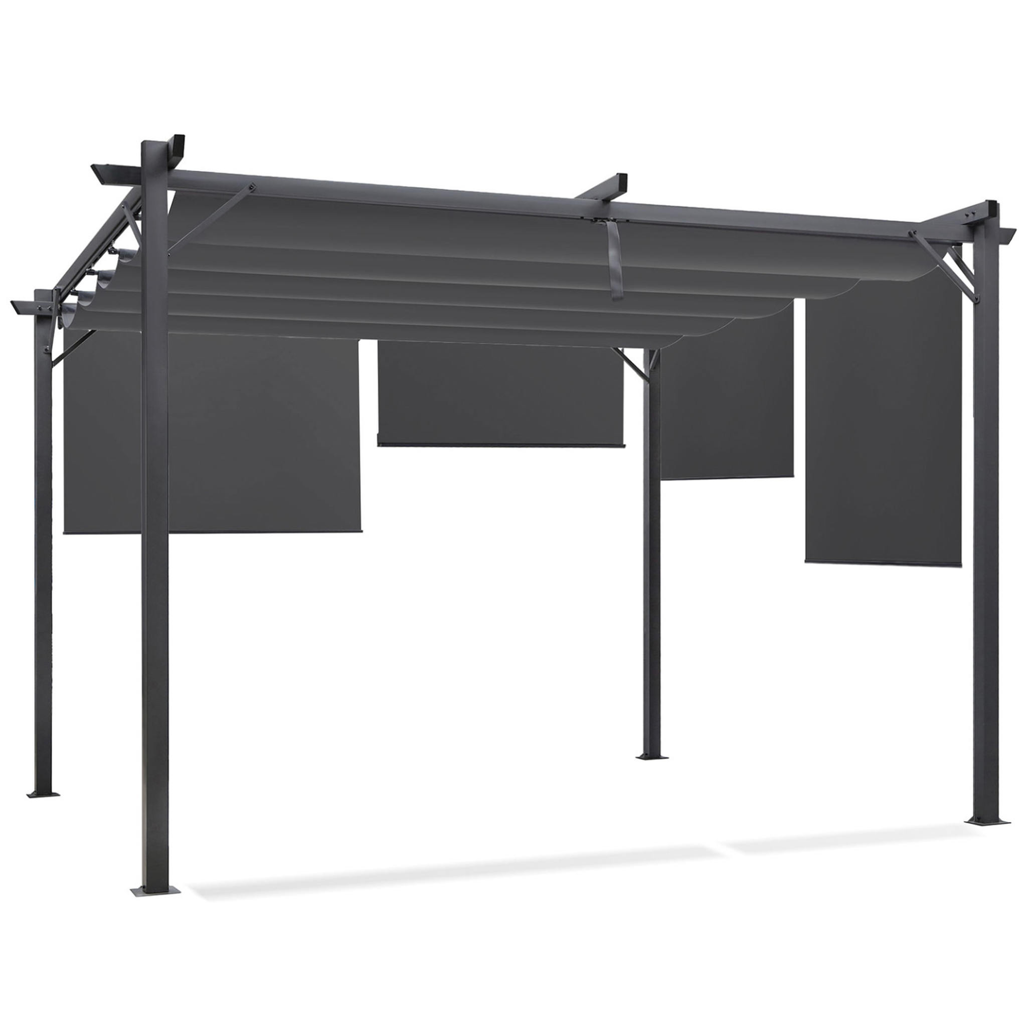 ID MARKET Pergola édition spéciale toit rétractable 3x4 m et 4 stores gris anthracite