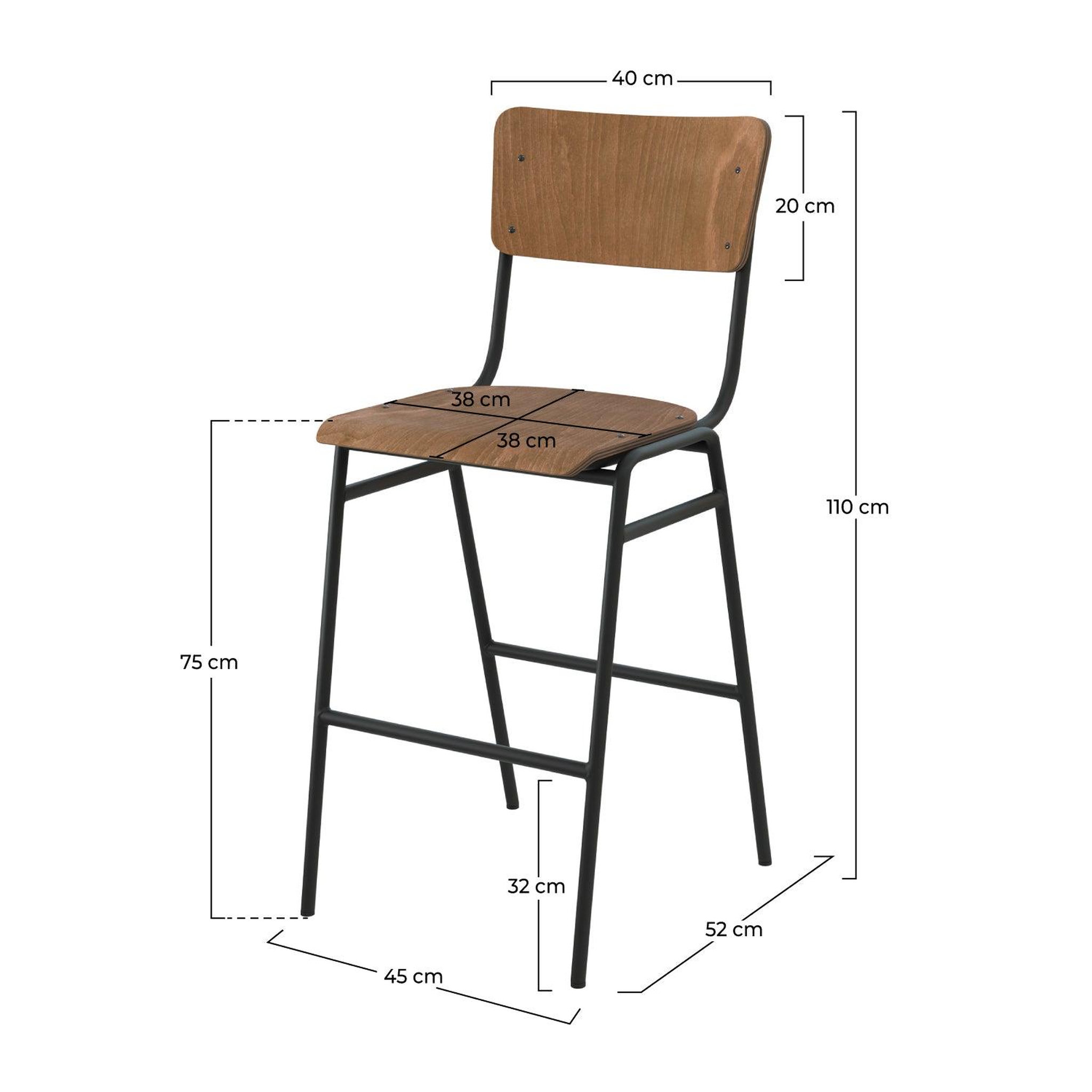 Voir la diapositive 4 : MAISON PAVANE Lot de 2 chaises de bar 75 cm en bois-clem