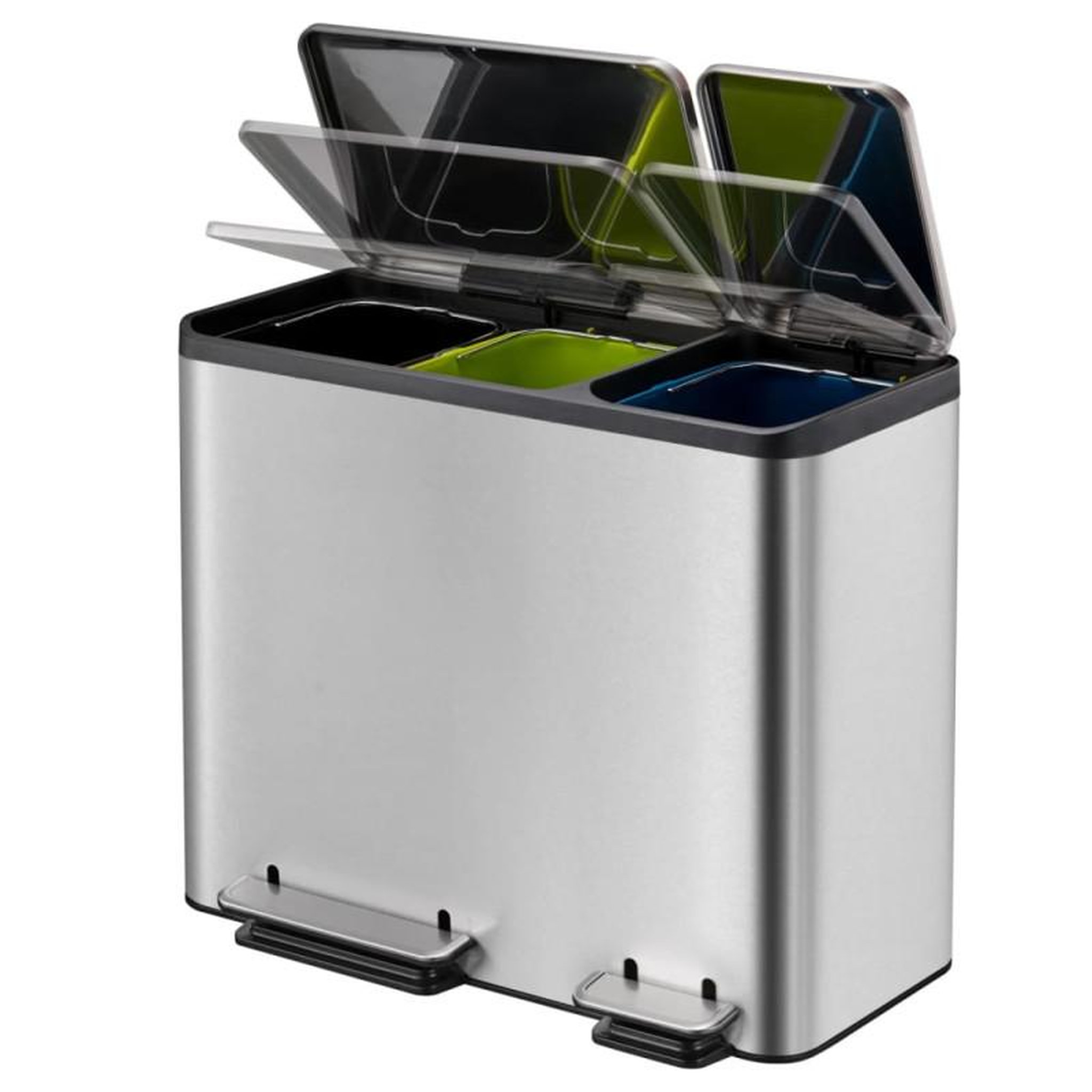 Voir la diapositive 4 : EKO EKO Poubelle à pédale EcoCasa 3x15 L Argenté mat
