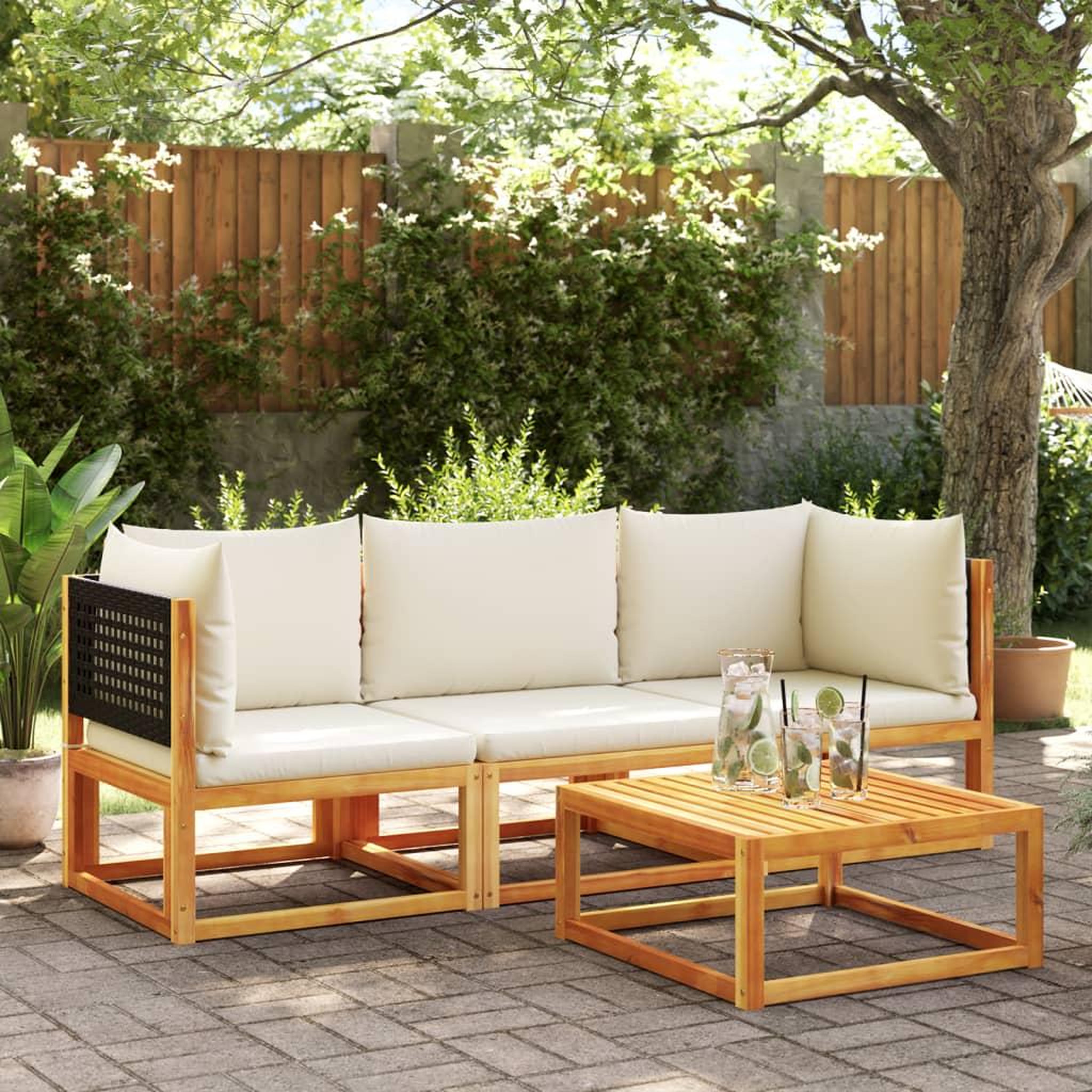 Voir la diapositive 3 : VIDAXL Canape d'angle de jardin avec coussins bois massif d'acacia