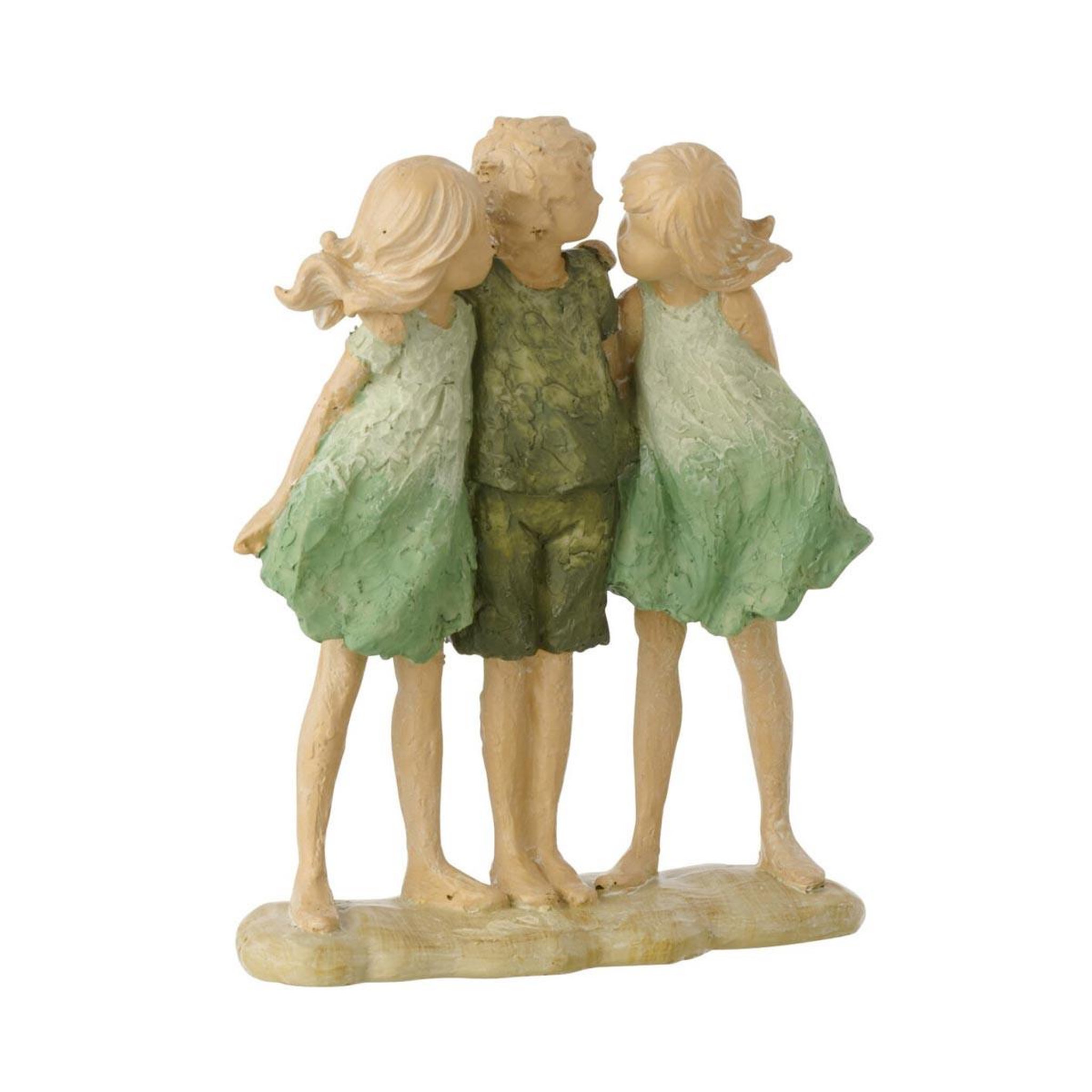 J-LINE Statuette déco frère & sœurs  matcha  16cm vert